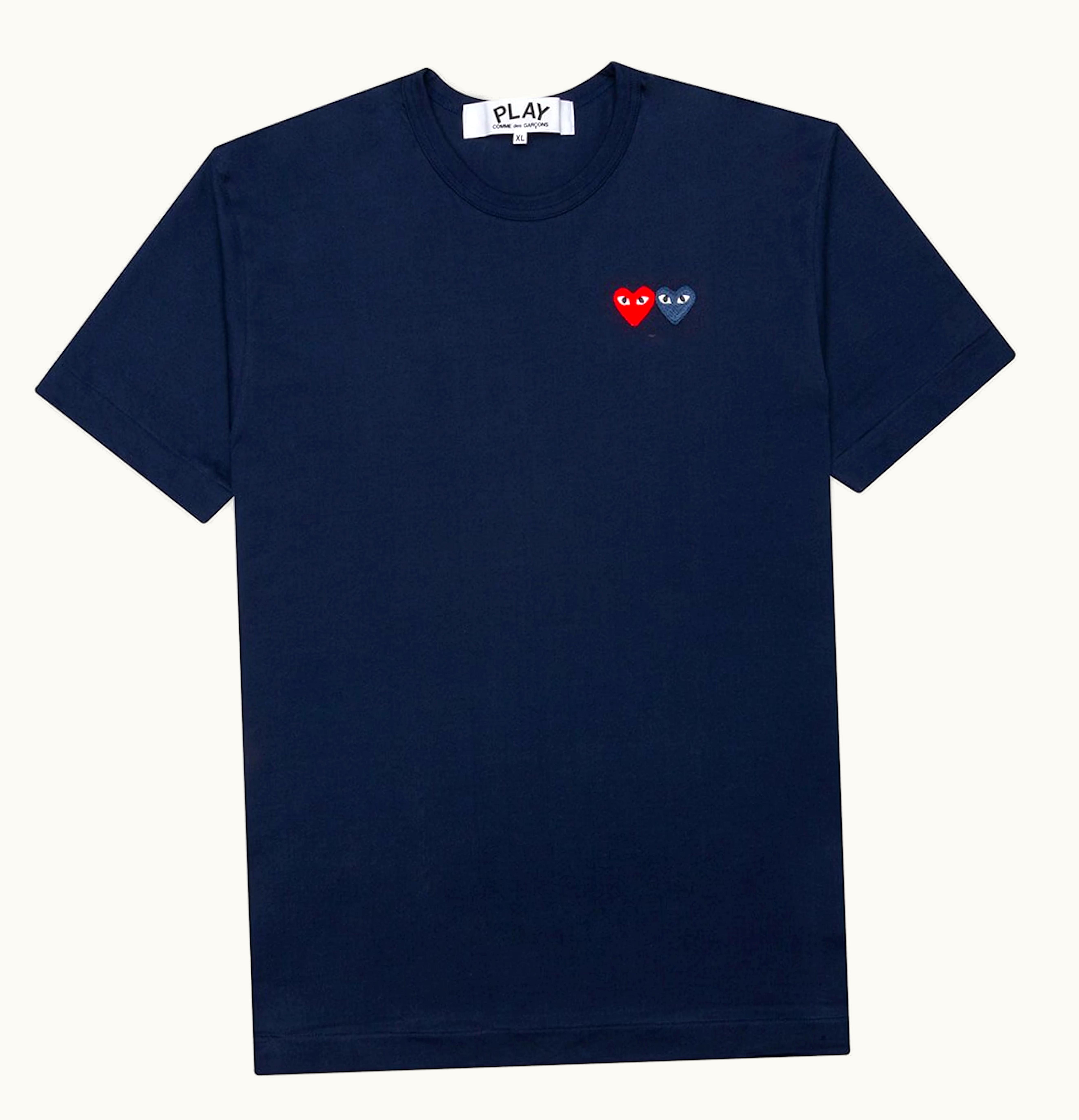 CDG Play Comme des Garcons PLAY Double Hearts T shirt Navy