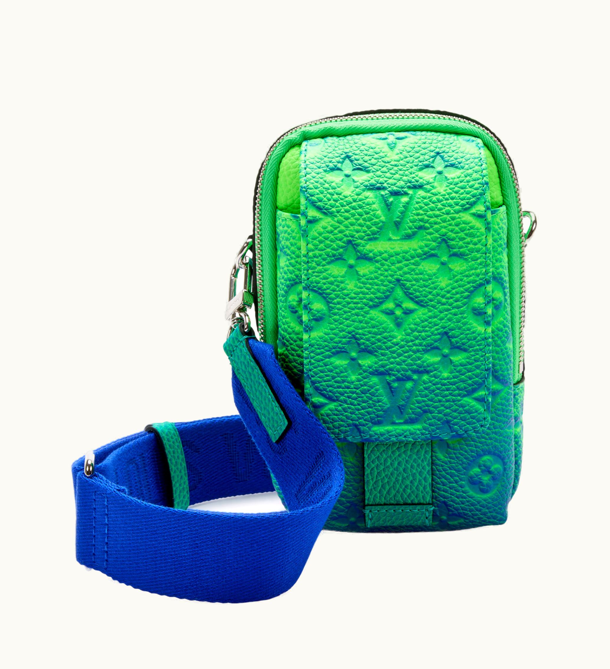 Louis Vuitton Virgil Abloh Blue & Green Monogram Illusion Leather Flat Double Phone Pouch Silver Hardware, 2022