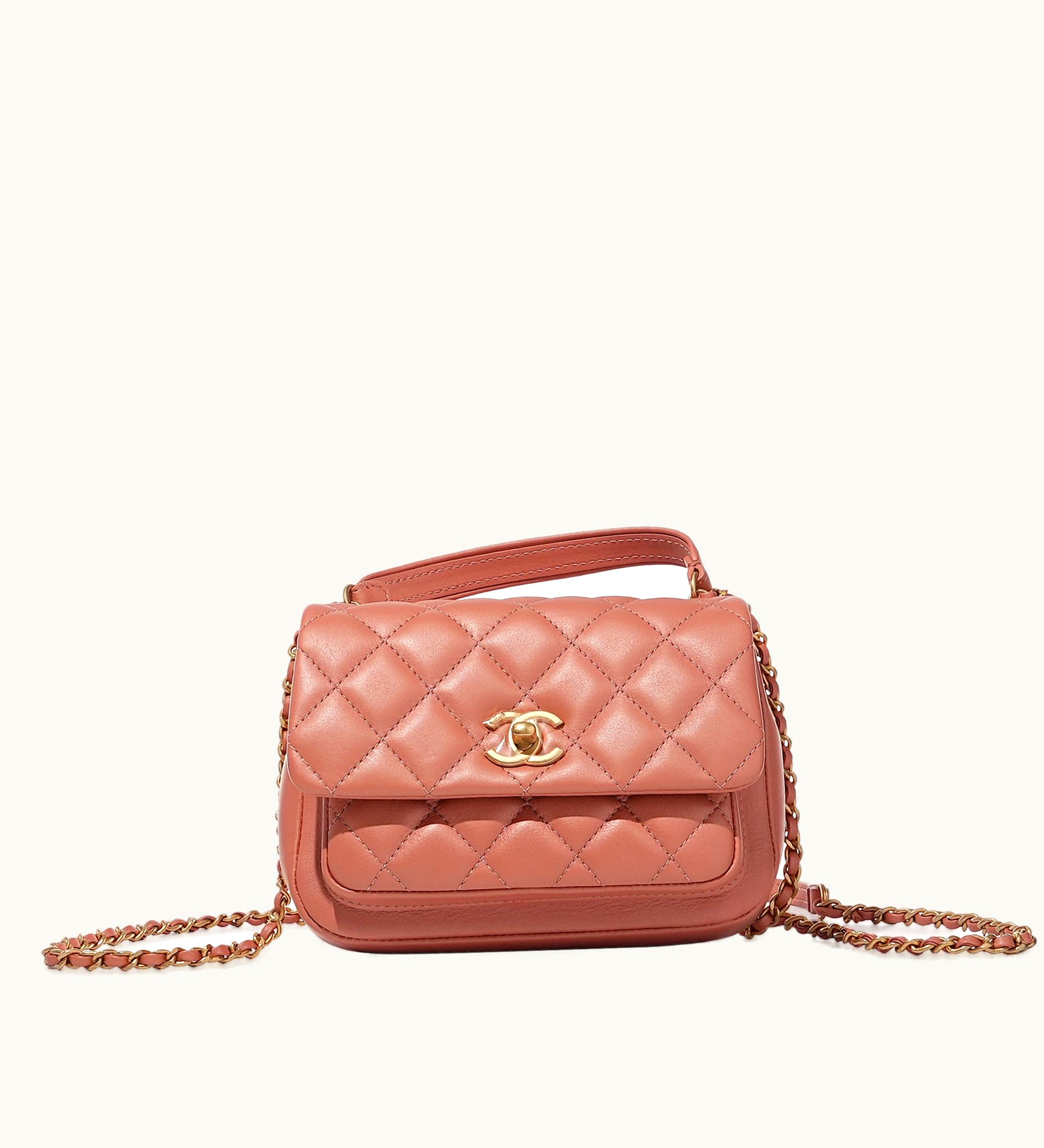 Chanel Lambskin Mini Flap Bag in Pink with Gold Hardware, Top Handle - 2019 Edition