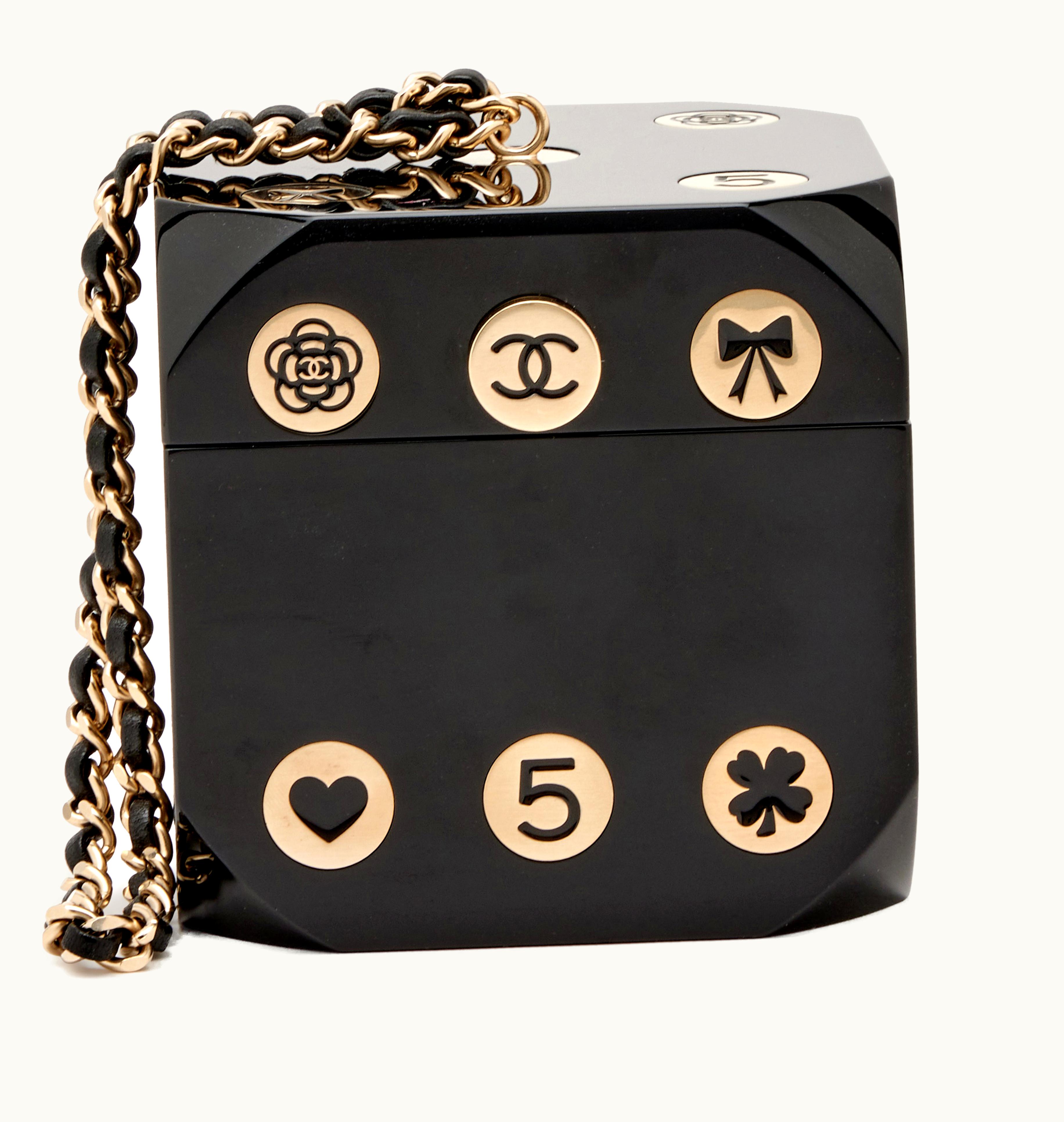 Chanel Minaudière Bag with Casino Dice in Black Plexiglass, Brushed Light Gold Hardware from 2016