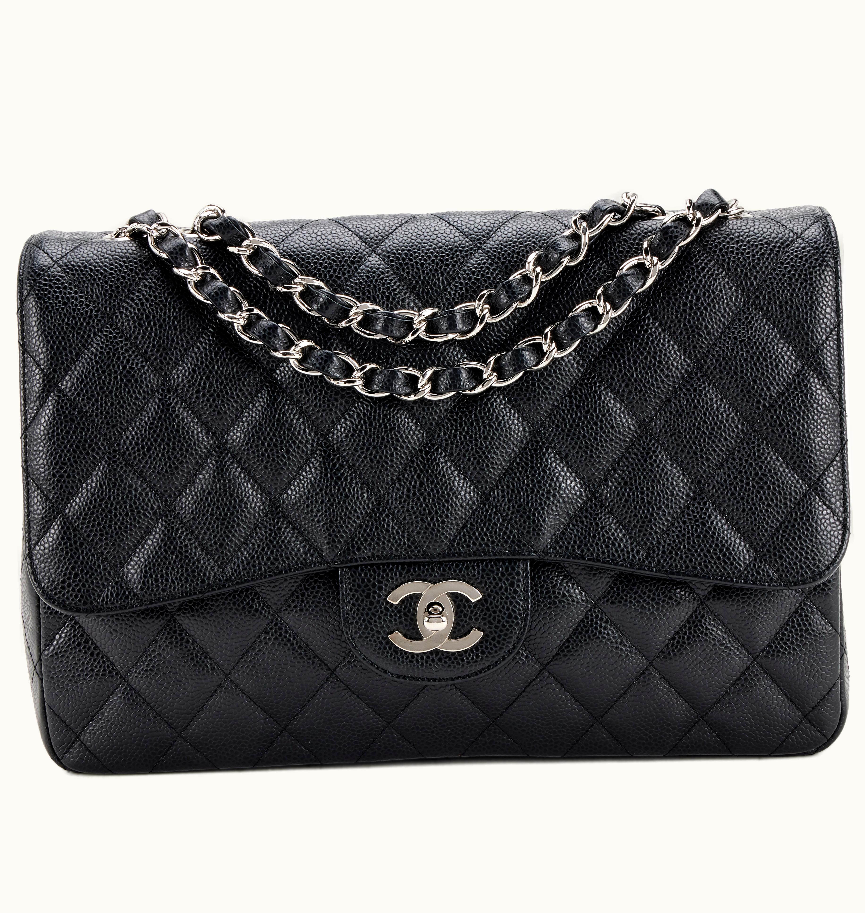 Chanel Black Quilted Caviar Jumbo Classic Single Flap Silver Hardware, 2006-2008