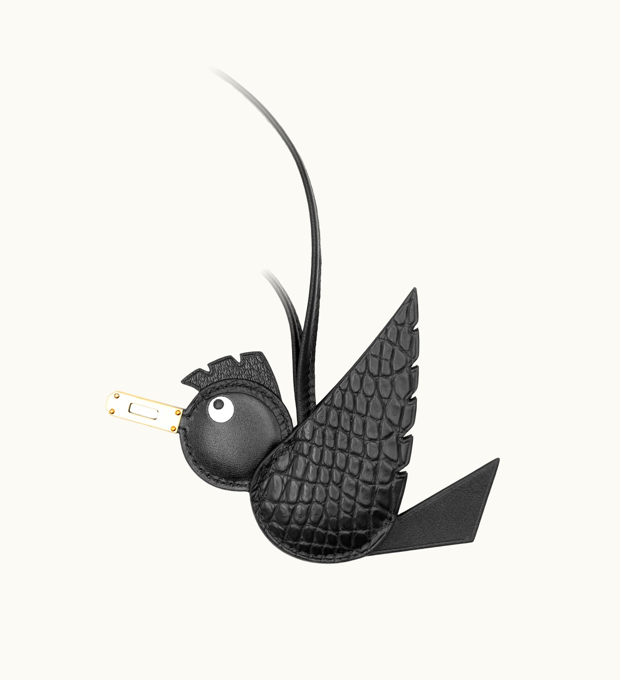 Hermès Black Alligator Birdy Charm with Gold Hardware by Hermès
