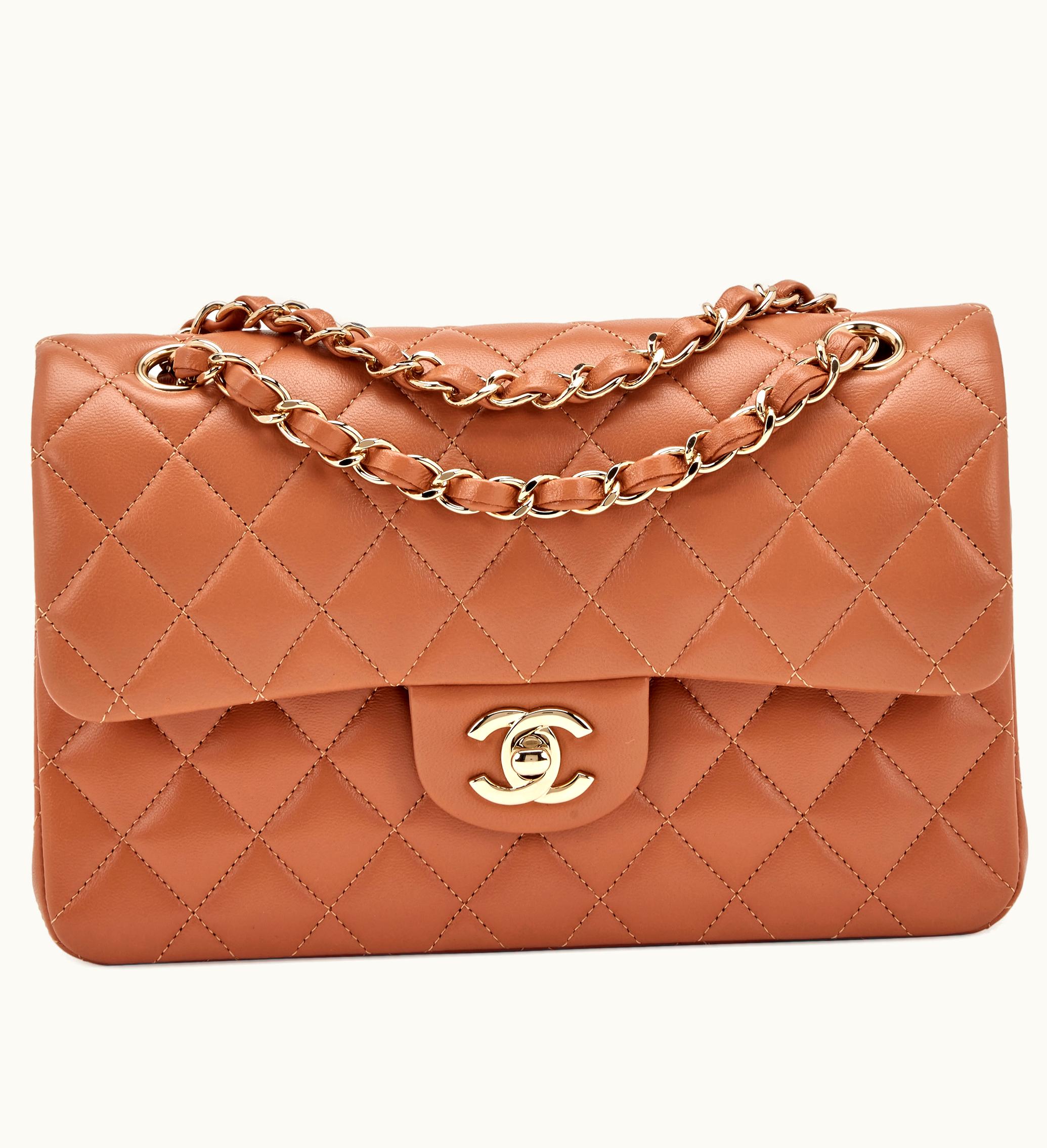 Chanel Chanel 2022 Chanel Toffee Quilted Lambskin Small Classic Double Flap with Light Gold Hardware