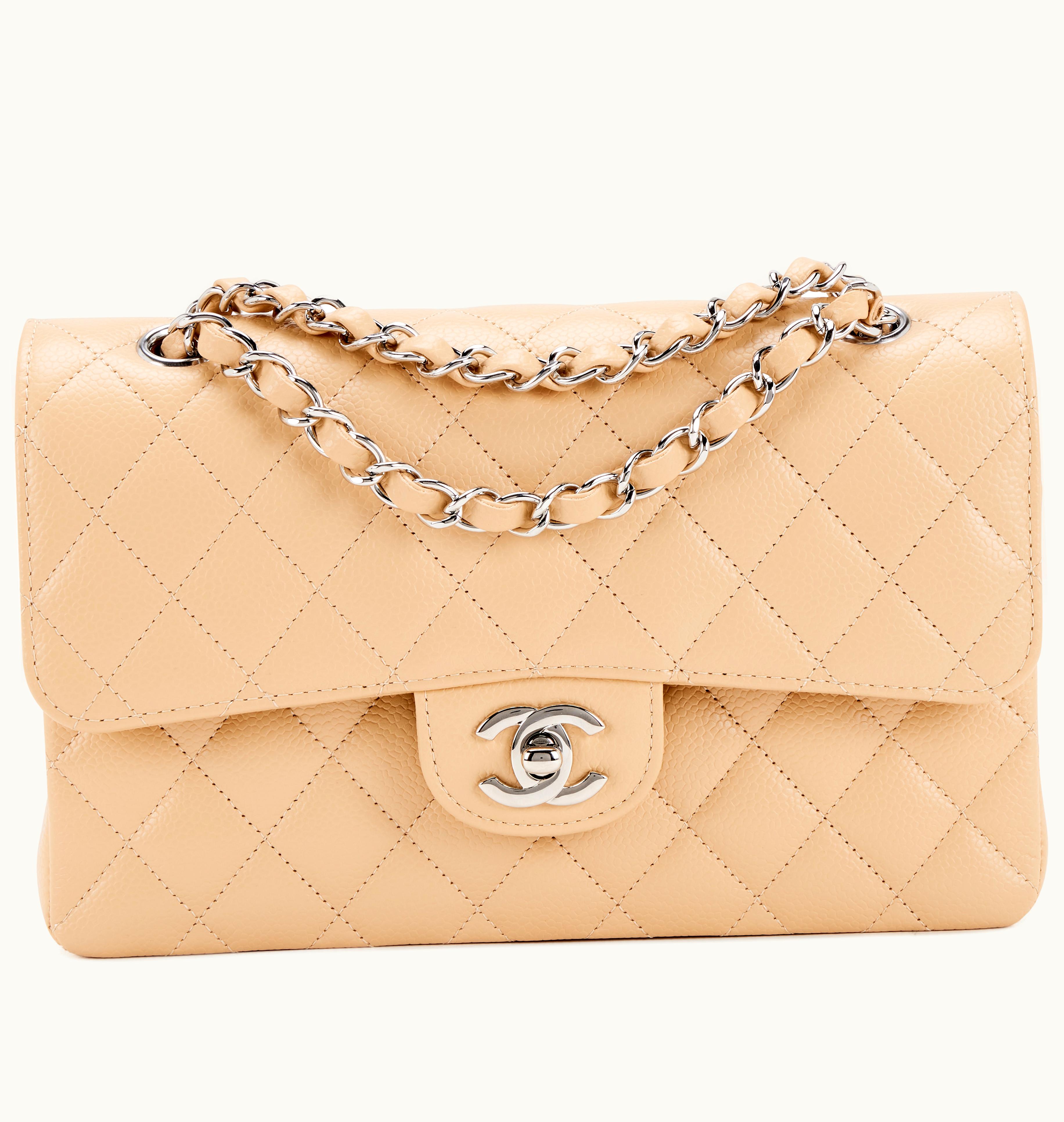 Chanel Chanel Small Classic Double Flap in Beige Quilted Caviar with Silver Hardware, 2022 edition