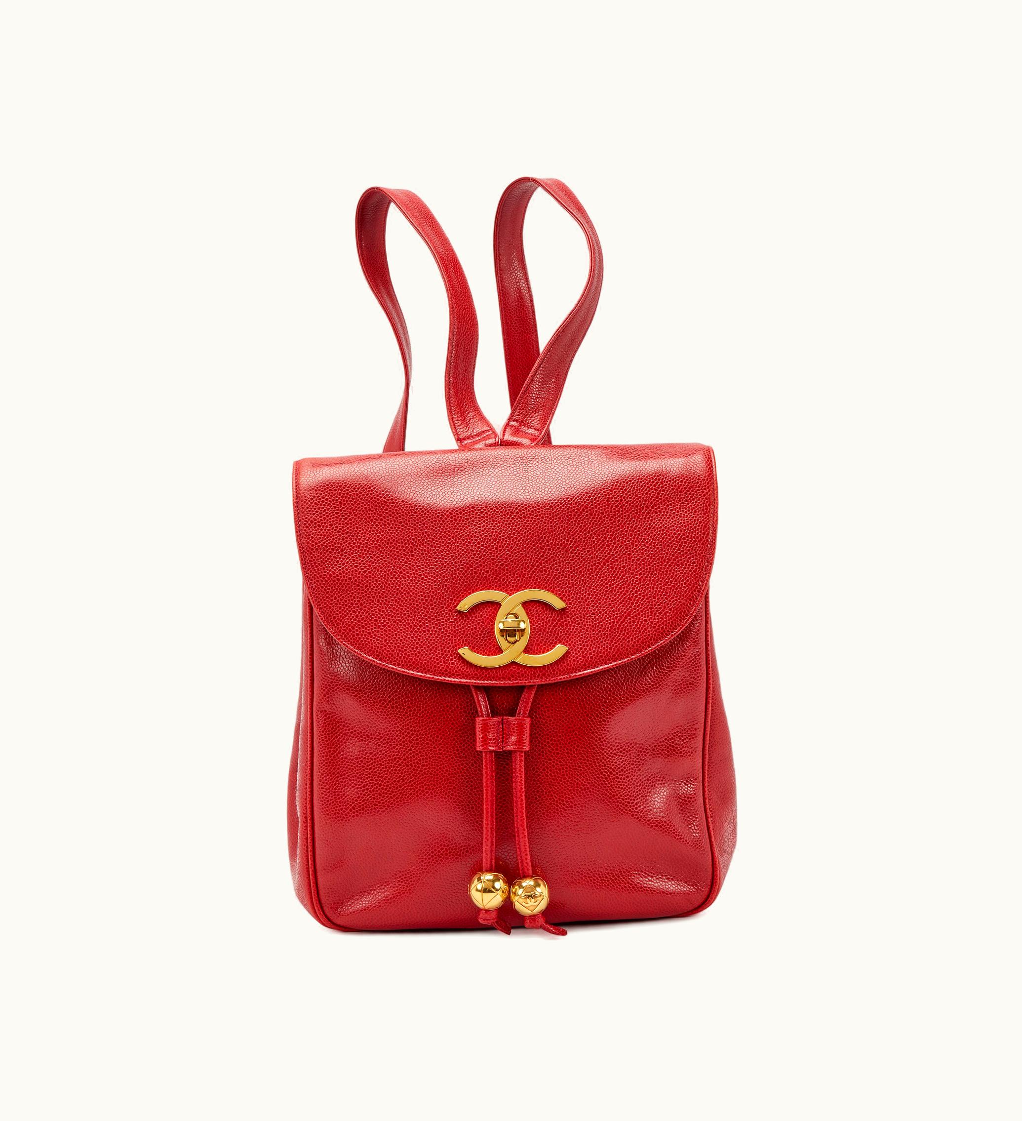 Chanel CC Backpack in Red Caviar with Gold Hardware, circa 1991-1994