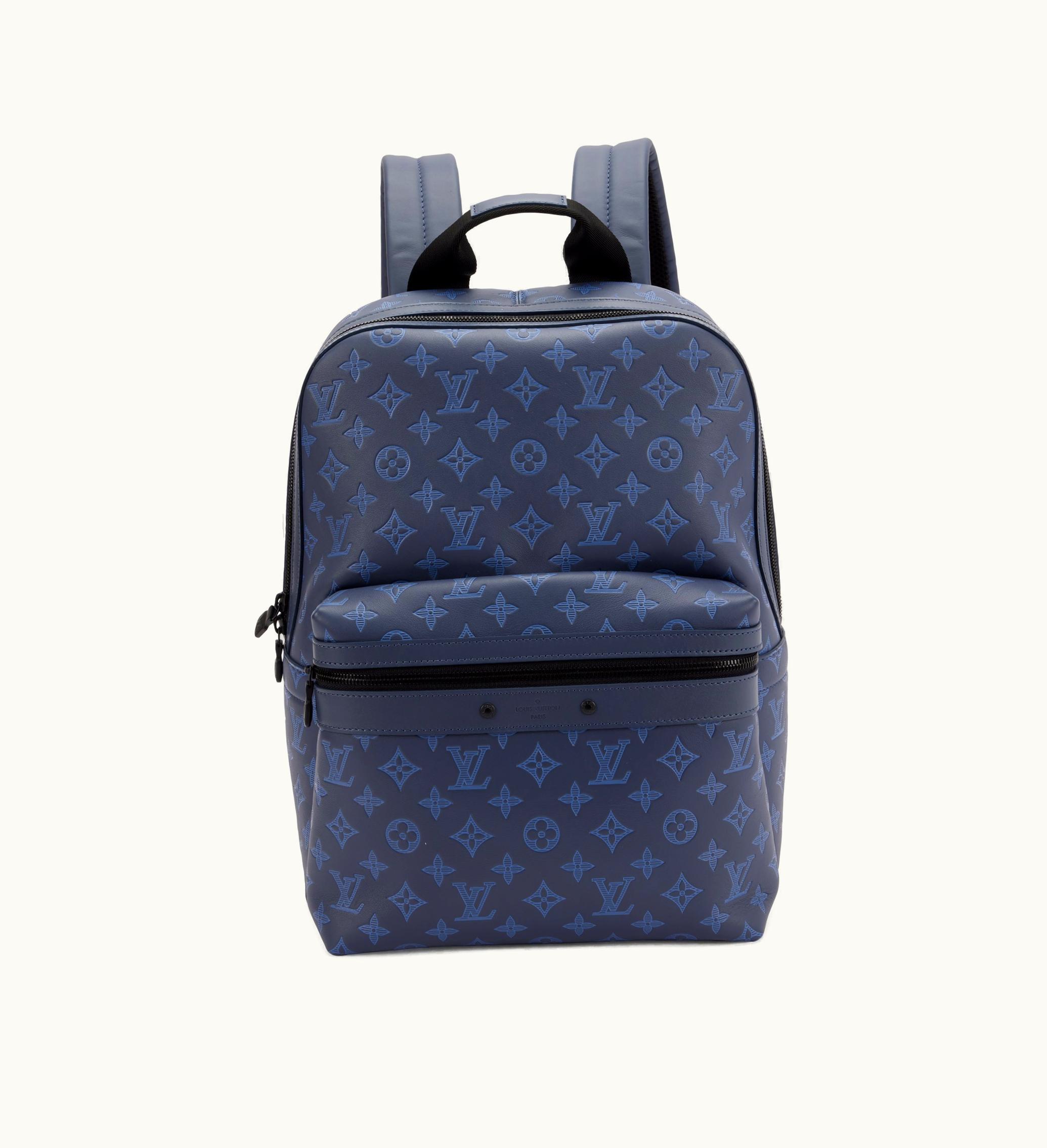 Louis Vuitton 2021-2022 Louis Vuitton Sprinter Backpack in Shadow Leather with Navy Monogram Print and Black Hardware