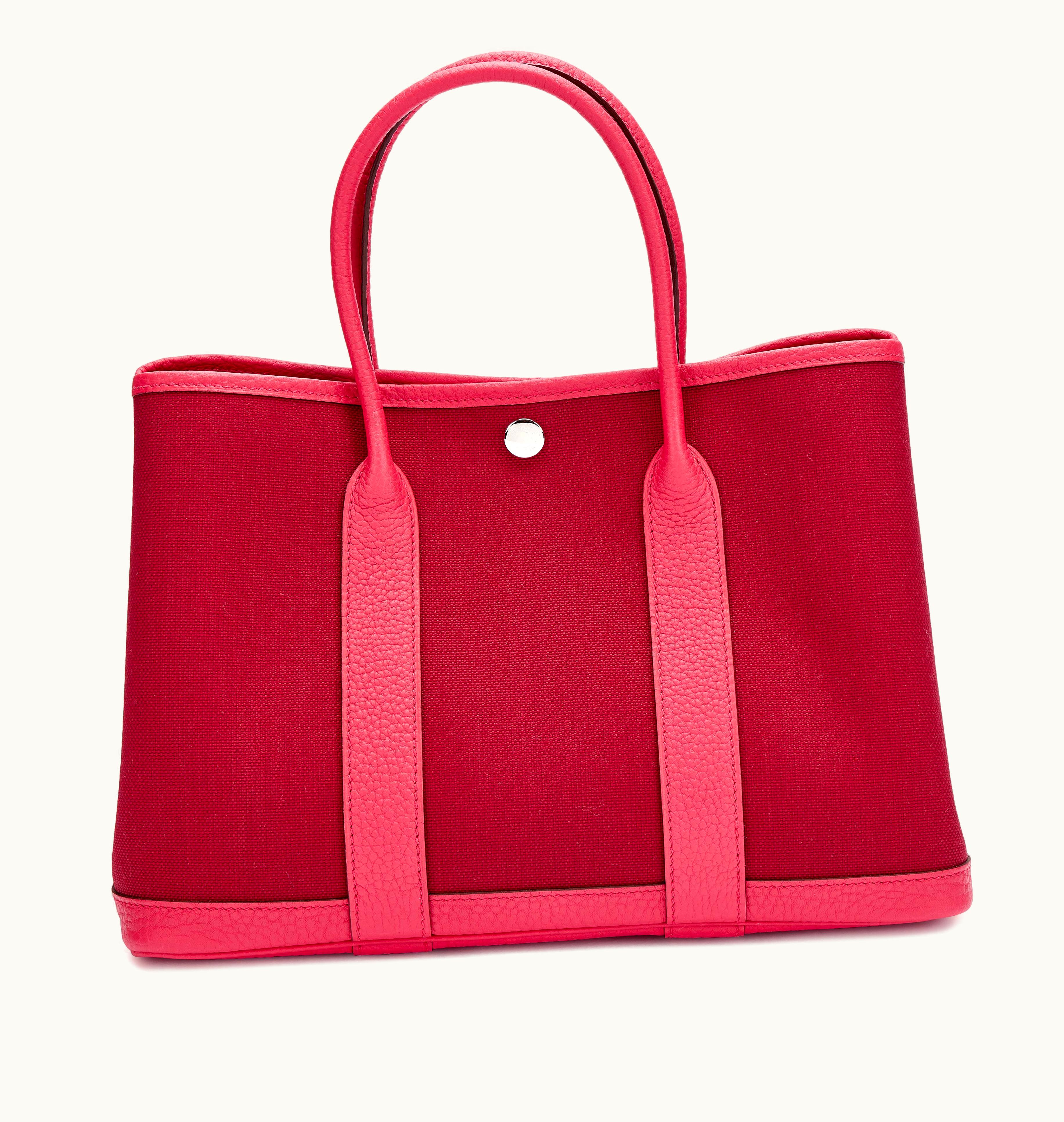 Hermès Hermès 2022 Garden Party 30 TPM with Palladium Hardware in Hermès Rouge Grenat Negonda and Bougainvillea Toile Militaire