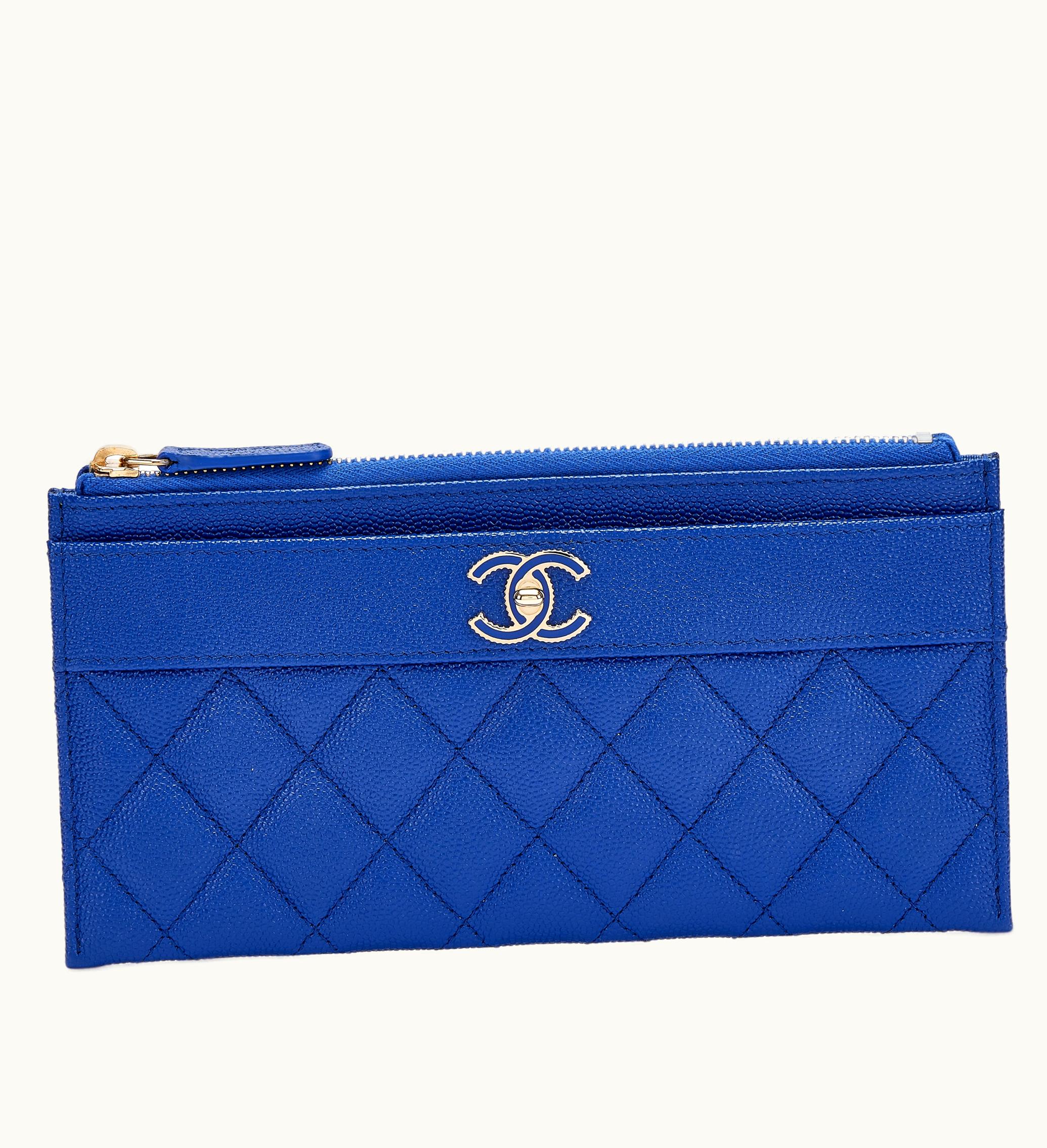 Chanel Blue Quilted Caviar Boy Wallet with Gold Hardware by Chanel
