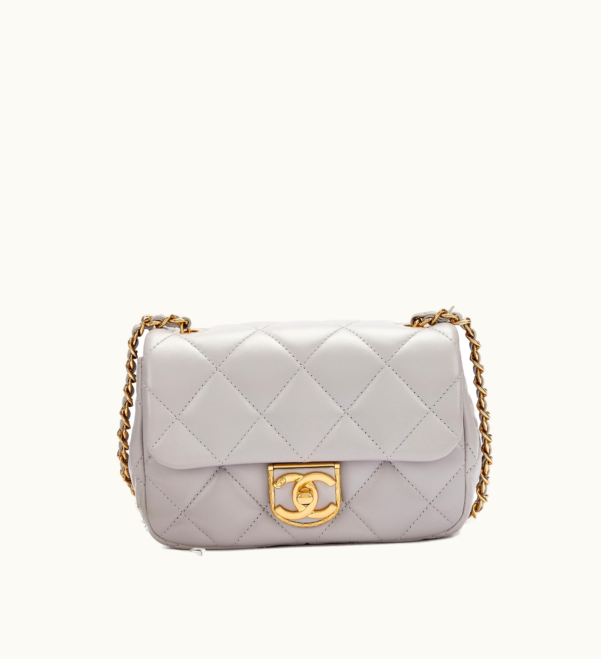 Chanel Gold Hardware Chanel Grey Quilted Lambskin Flap Bag