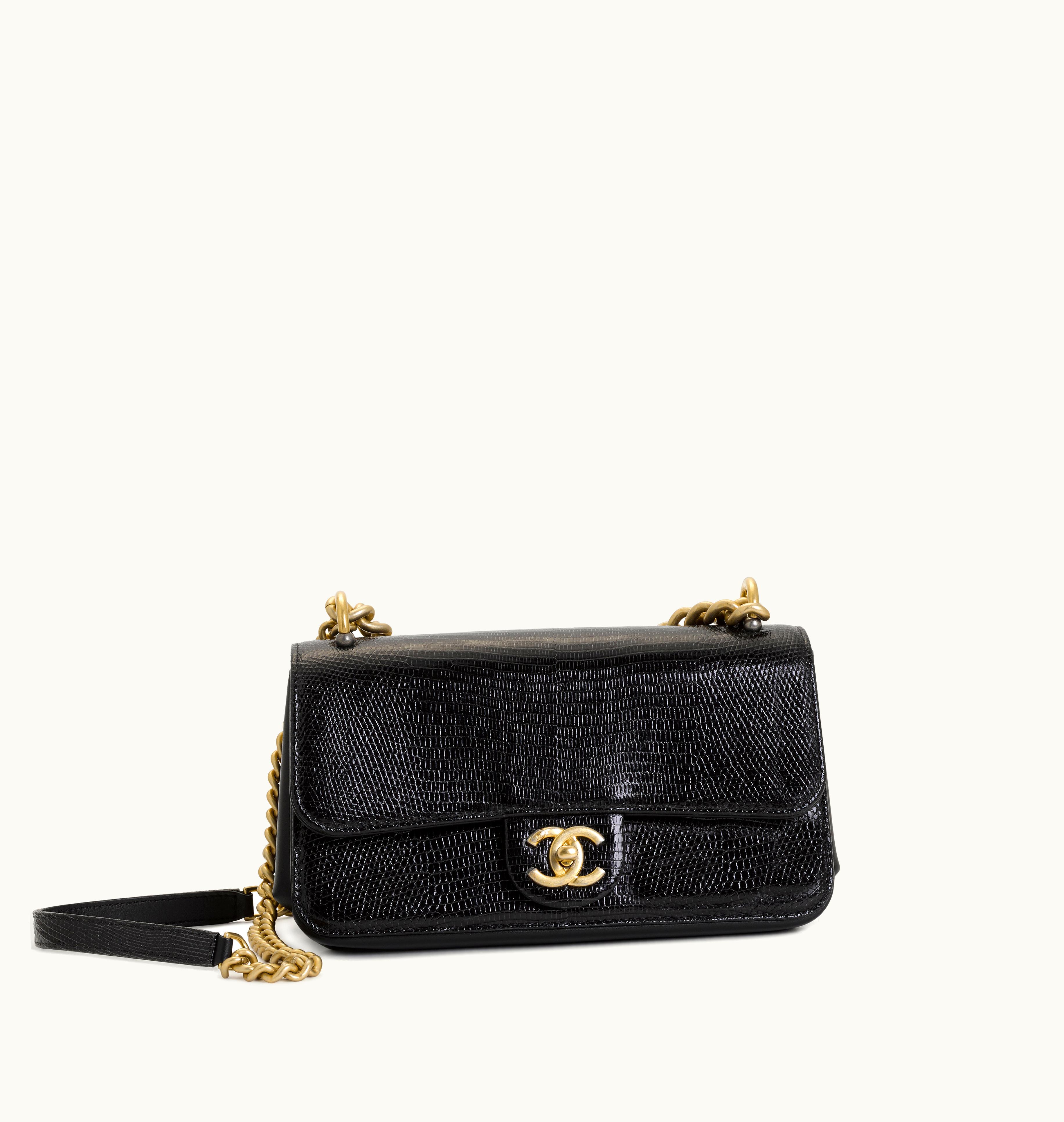 Chanel Black Lizard Flap Bag with Gold Hardware, 2018-2019