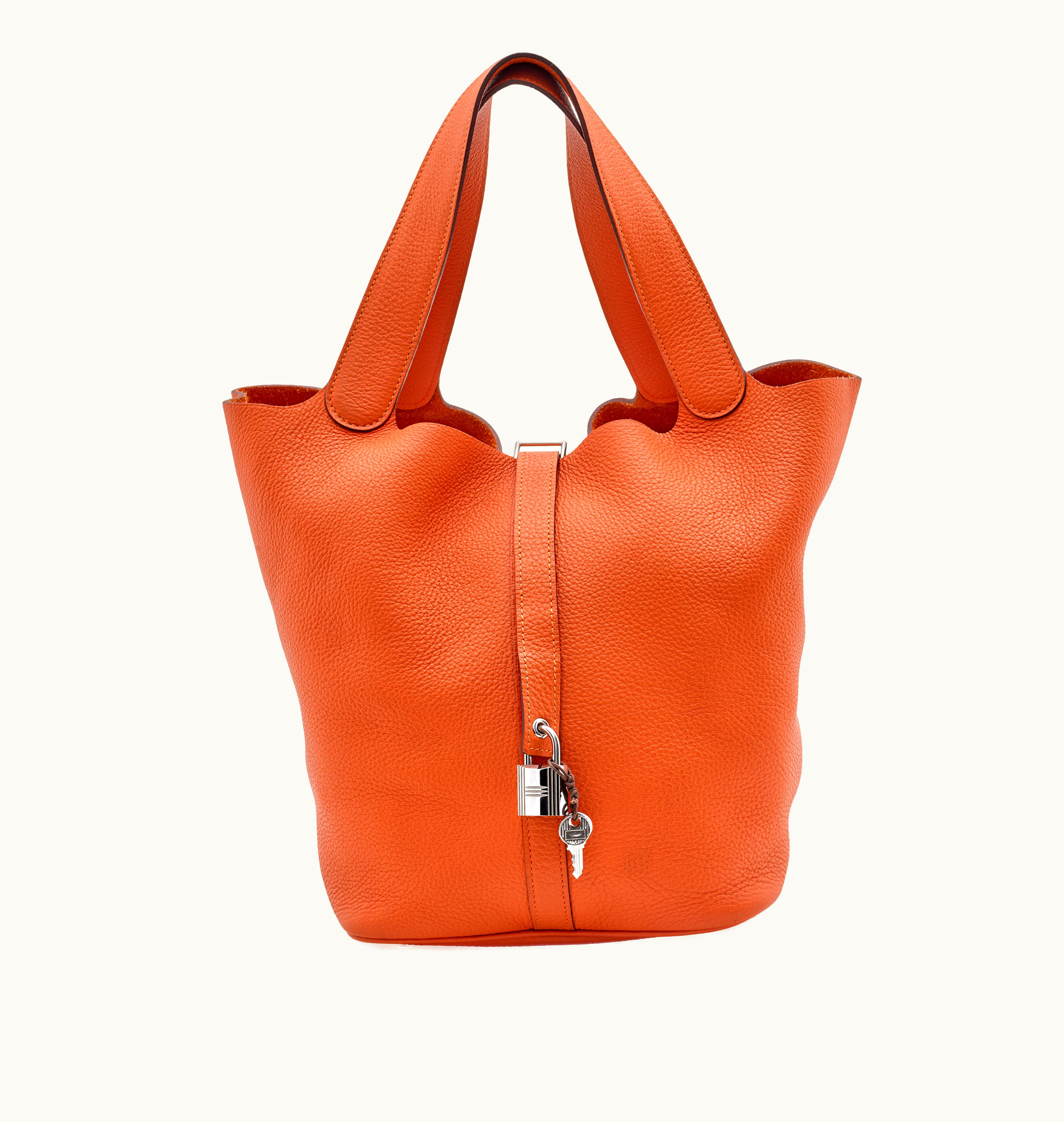 Hermès 2011 Hermès Clemence Picotin Lock 26 in Orange with Palladium Hardware