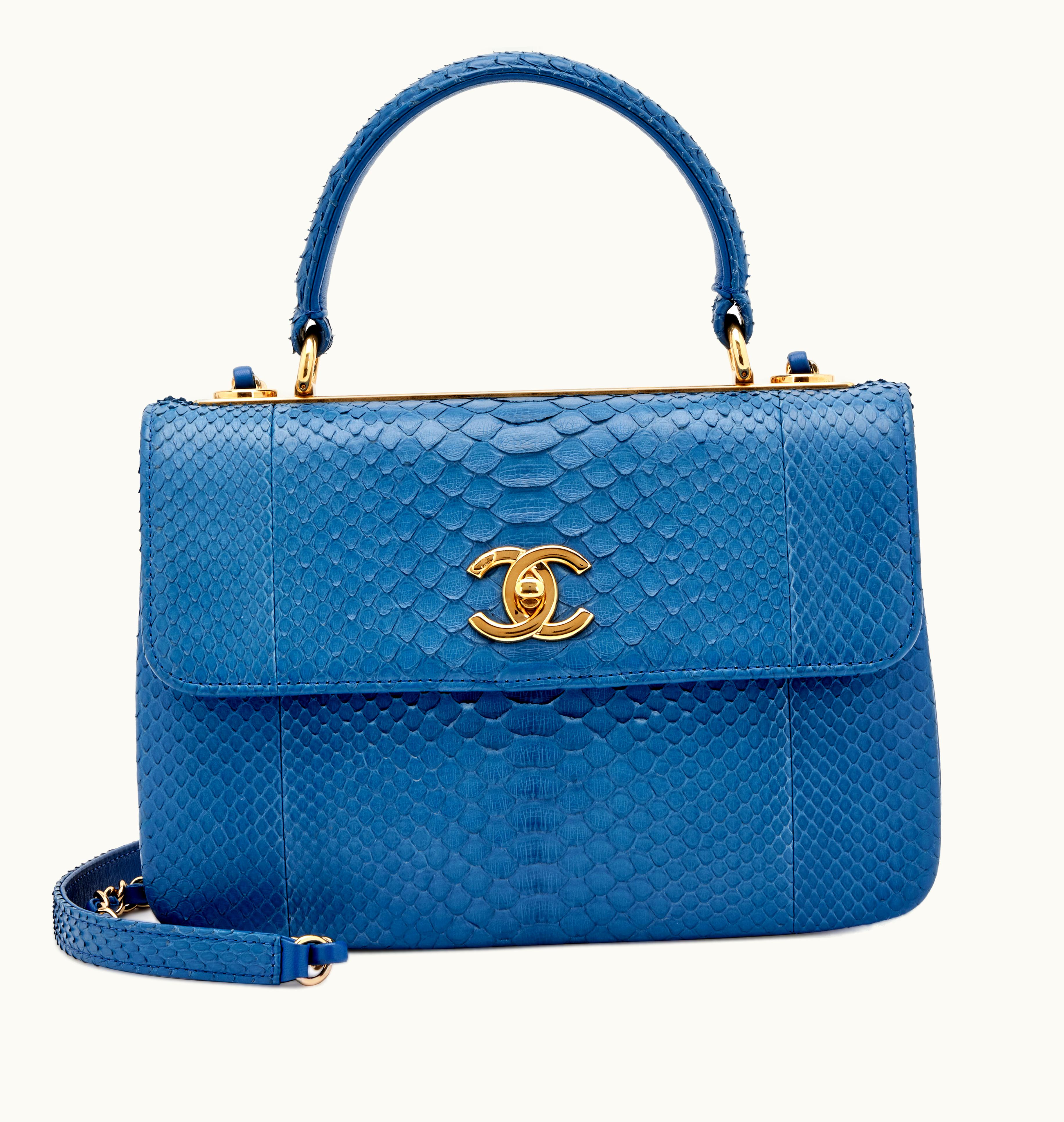 Chanel Python Blue Trendy CC Small Dual Handle Flap Gold Hardware, 2019