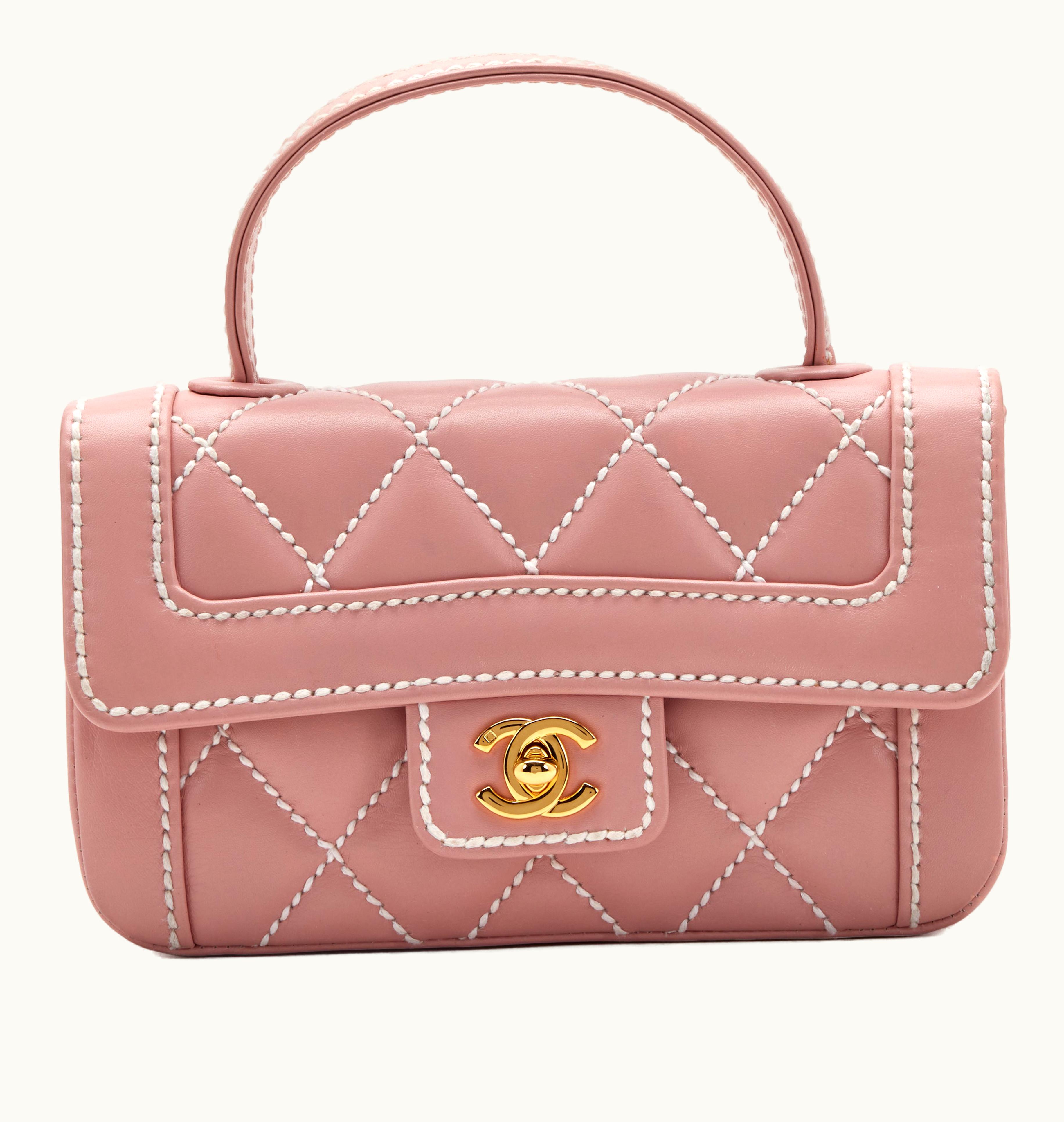 Chanel Mini Surpique Top-Handle Flap Bag in Pink Wild Stitch Quilted Calfskin and Gold Hardware, Produced in 2005
