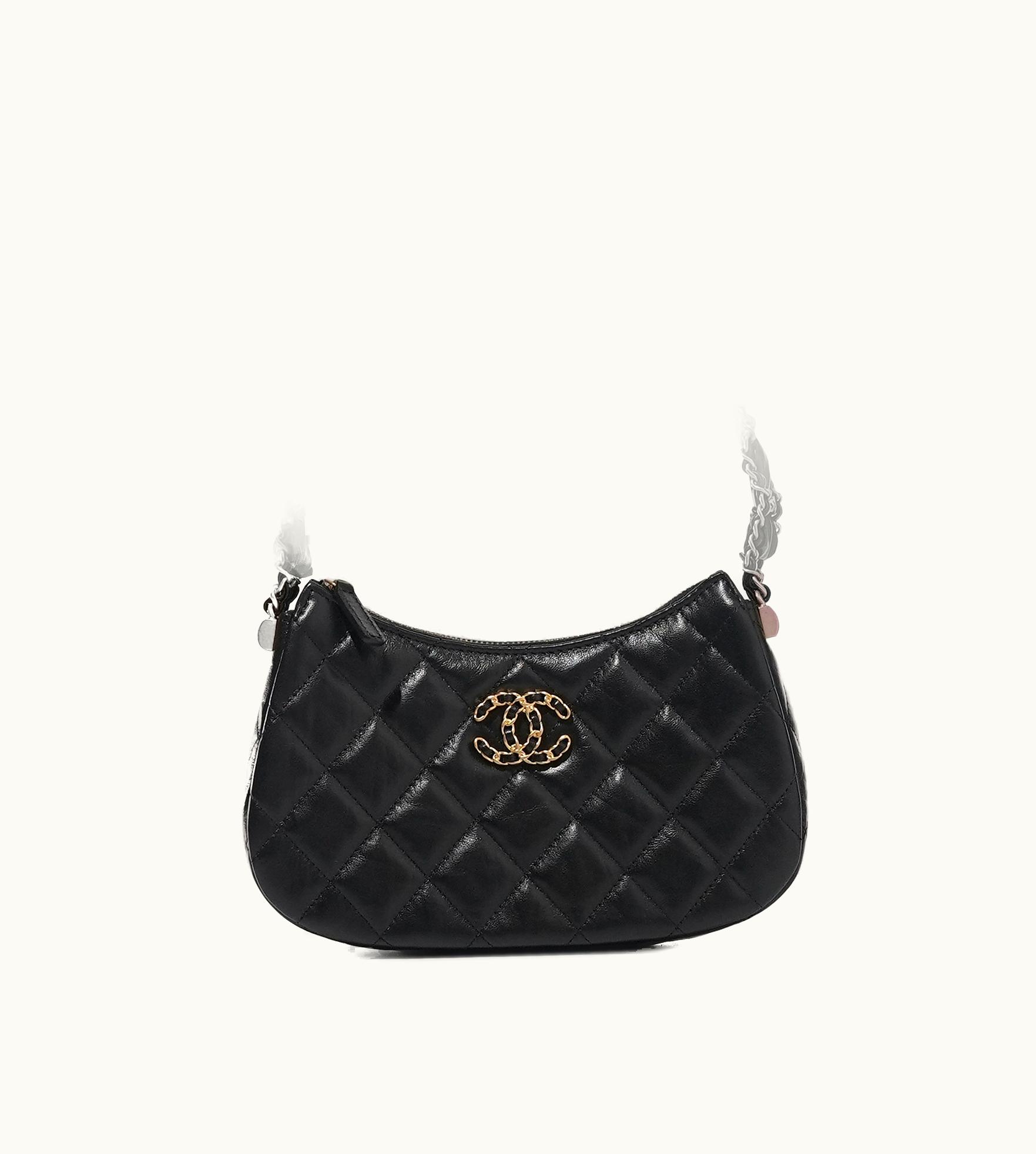Chanel 2023 Chanel Quilted Calfskin Black Hobo Bag with Gold Hardware