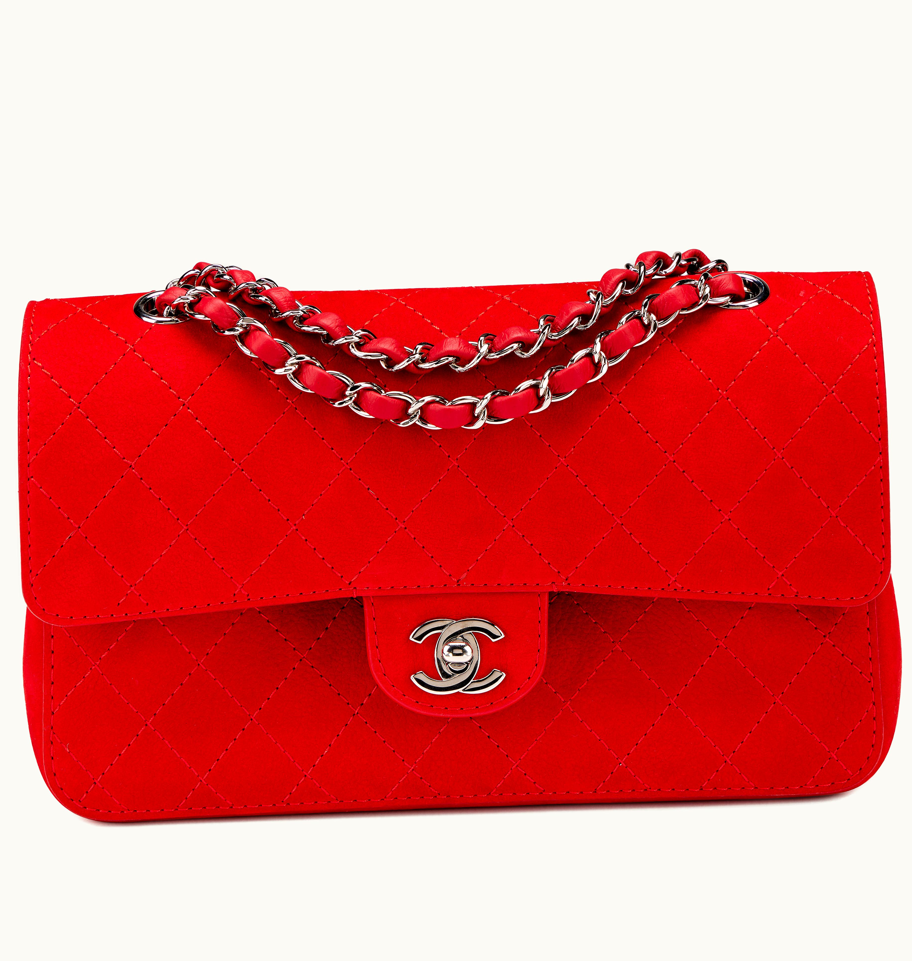 Chanel Double Flap Medium Classic in Red Doblis Suede with Silver Hardware, 2017-2018