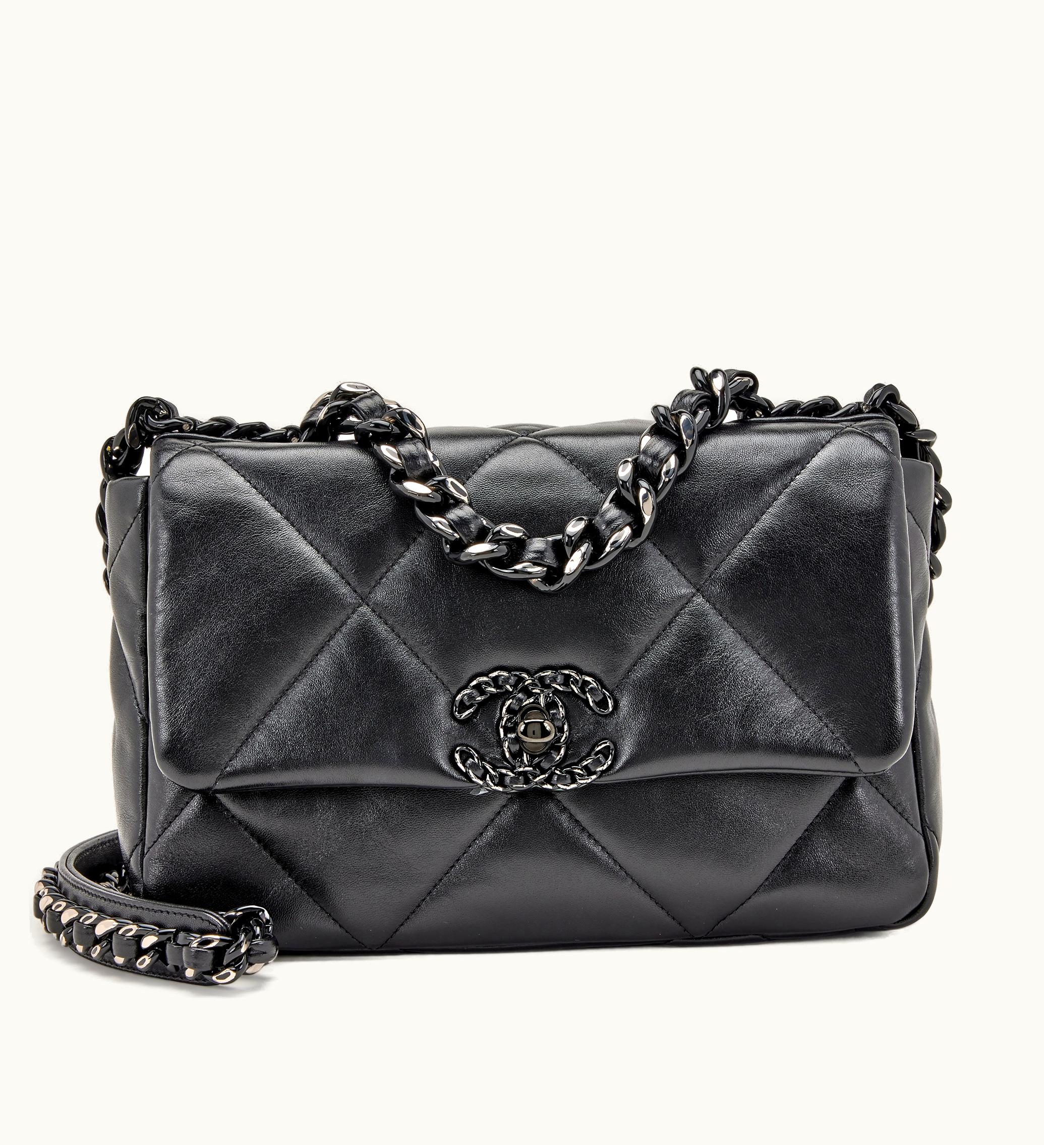 Chanel So Black Quilted Goatskin Medium 19 Flap Black Hardware, 2022