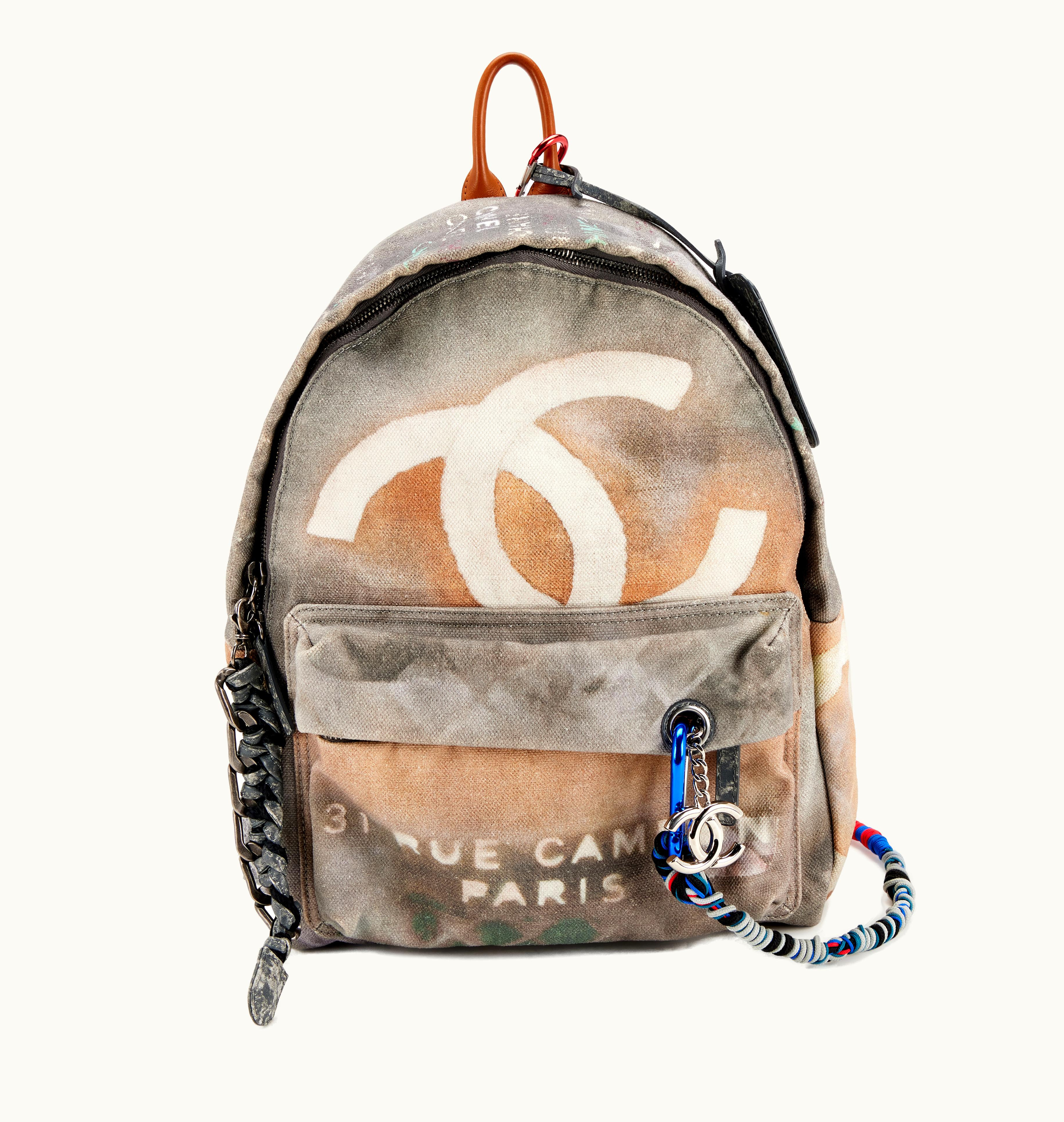Chanel 2014 Chanel Grey and Multicolor Canvas Graffiti Art School Backpack with Silver Hardware