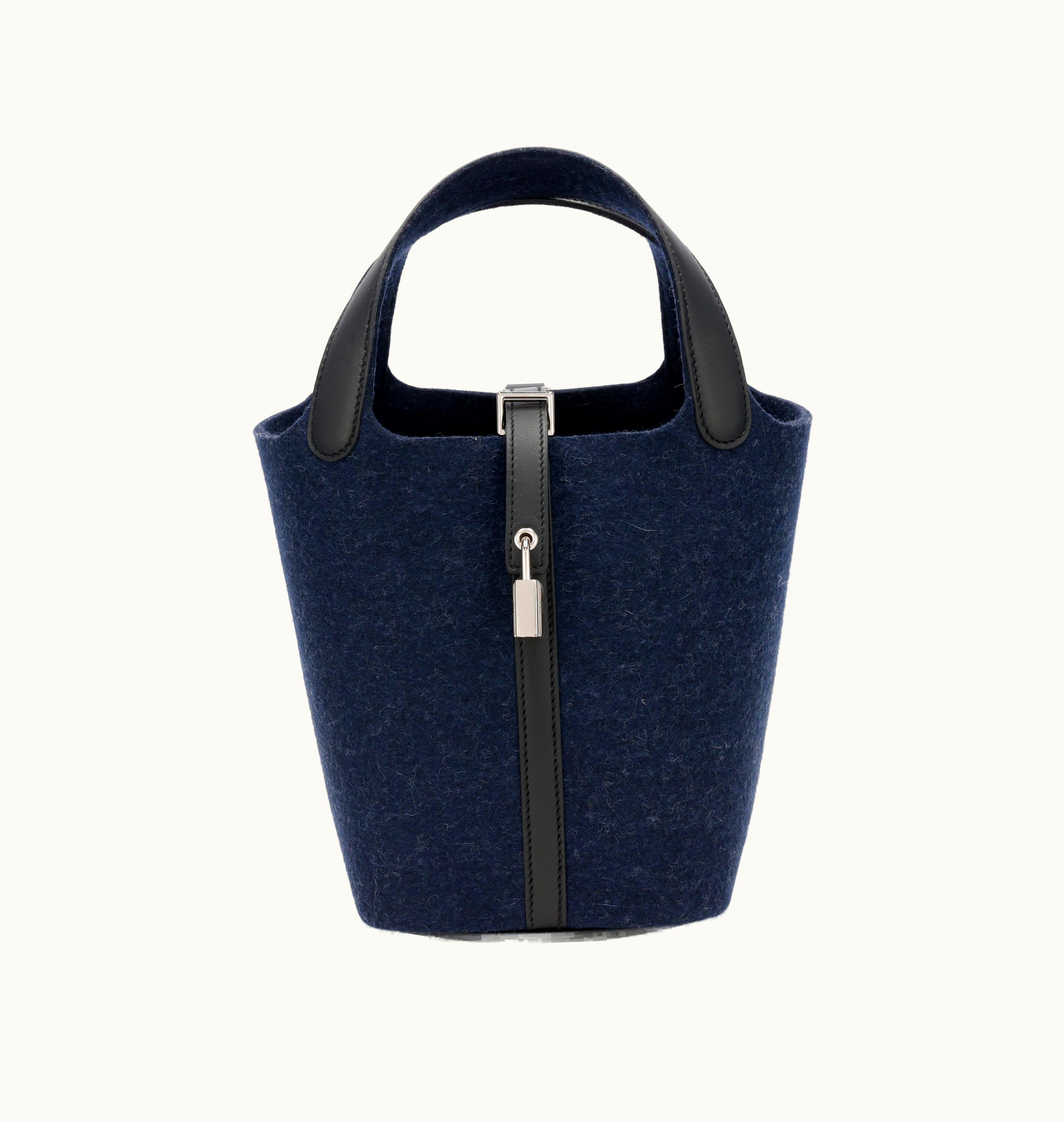 Hermès Midnight Blue Felt Wool and Black Swift Picotin Lock 18 PM Palladium Hardware, 2020