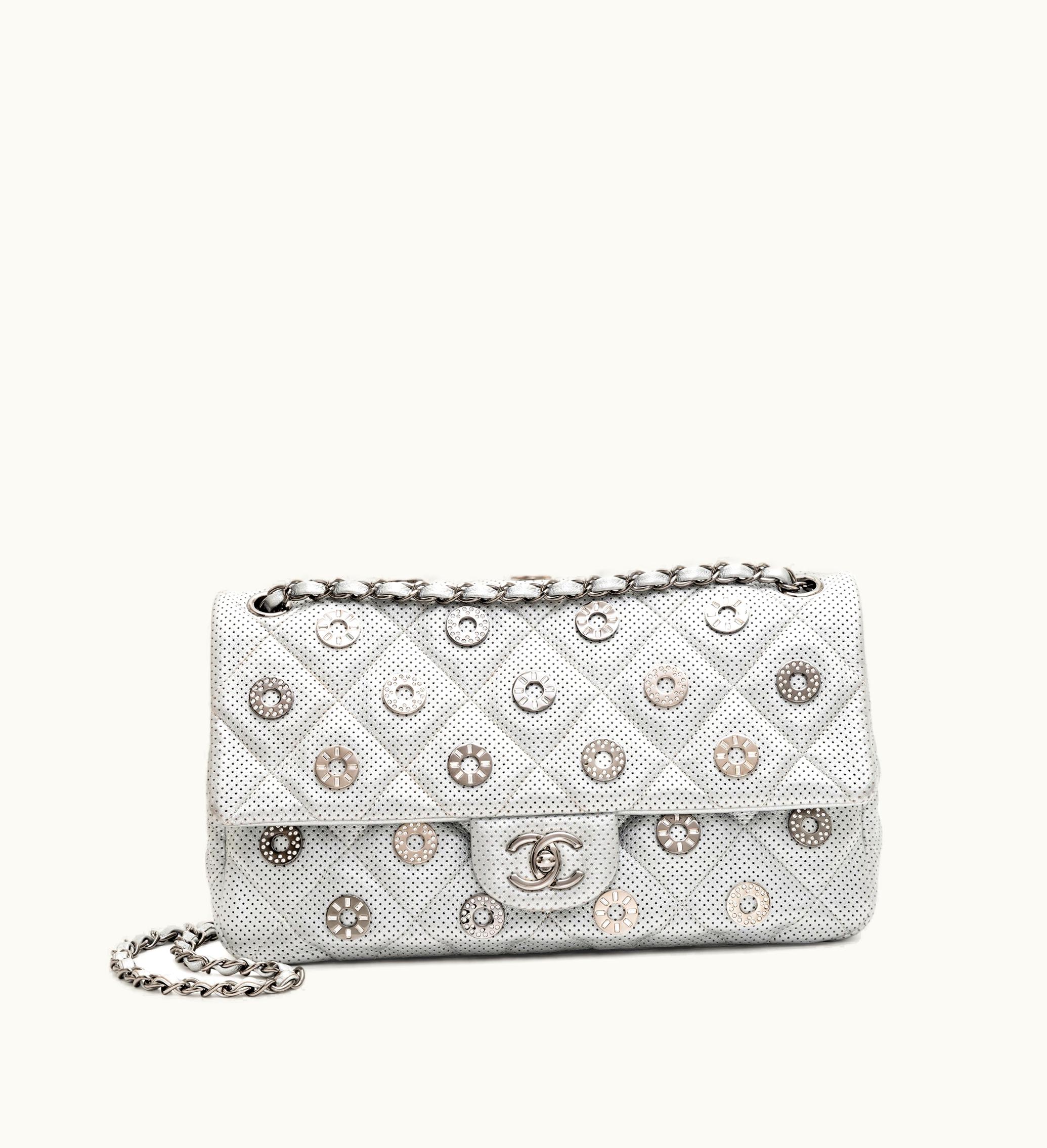 Chanel Silver Hardware, Quilted Perforated Lambskin Eyelet Flap Paris-Dubai 2015 by Chanel