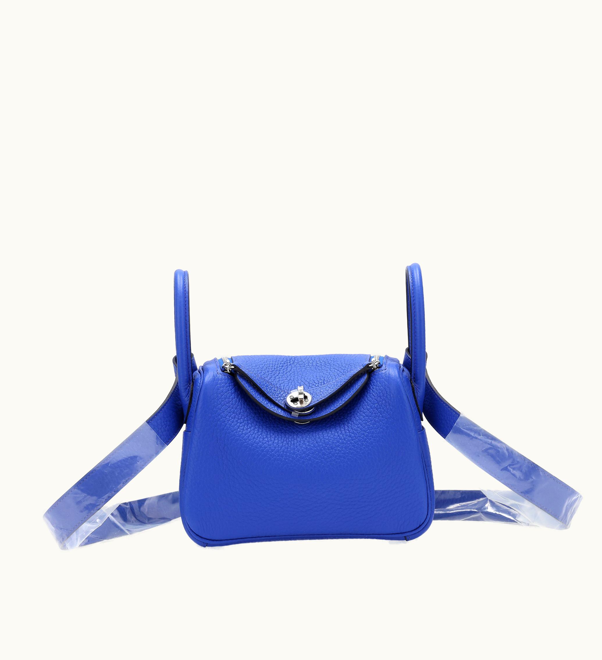 Hermès 2022 Hermès Mini Lindy 20 in Blue Electric Taurillon Clemence leather with Palladium Hardware