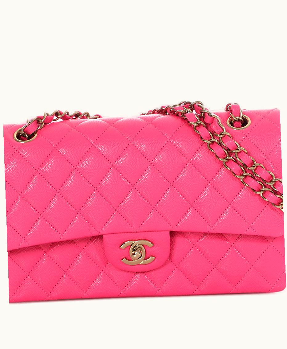 Chanel 2022-2023 Chanel Pink Quilted Caviar Classic Medium Double Flap Bag Gold Hardware
