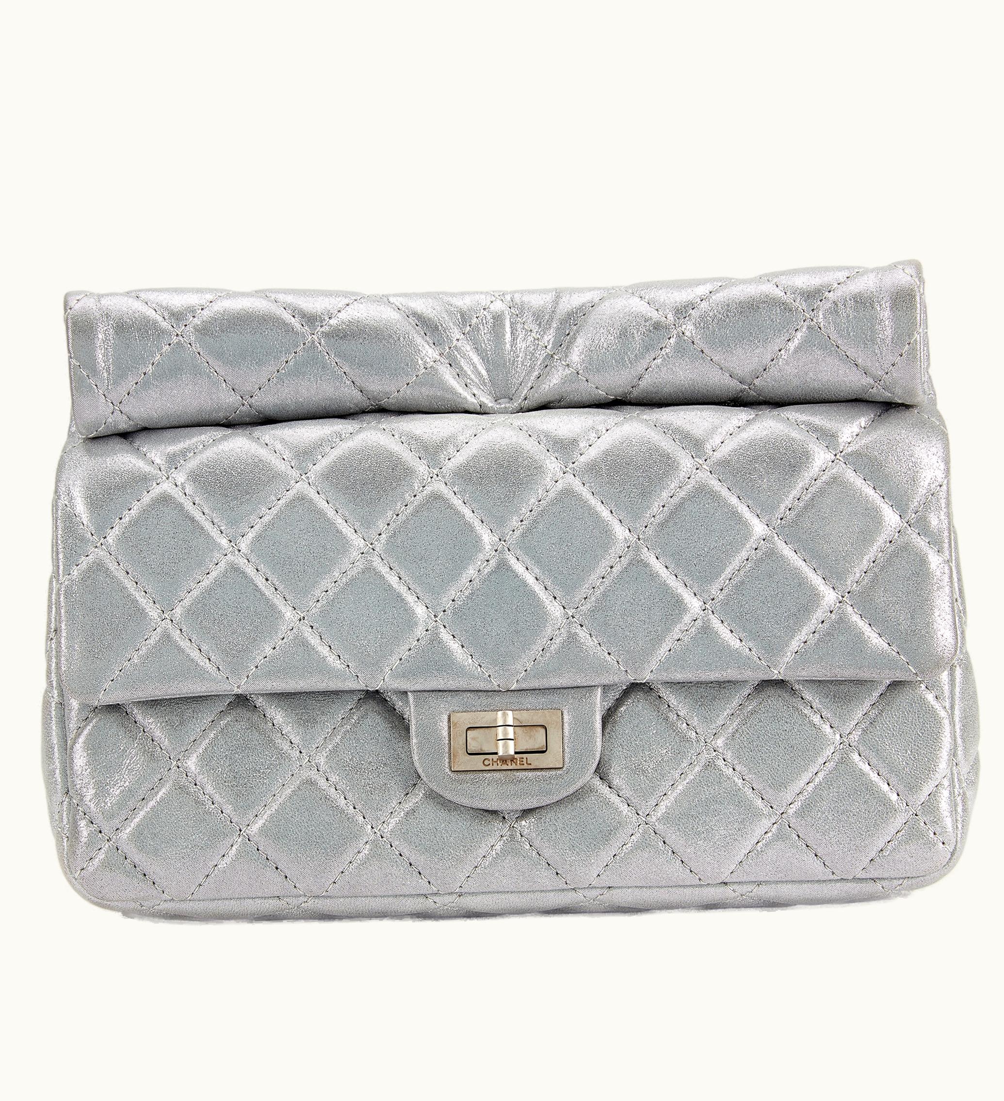 Chanel 2012 Chanel Quilted Calfskin 2.55 Clutch with Brushed Silver Hardware, Silver Finish