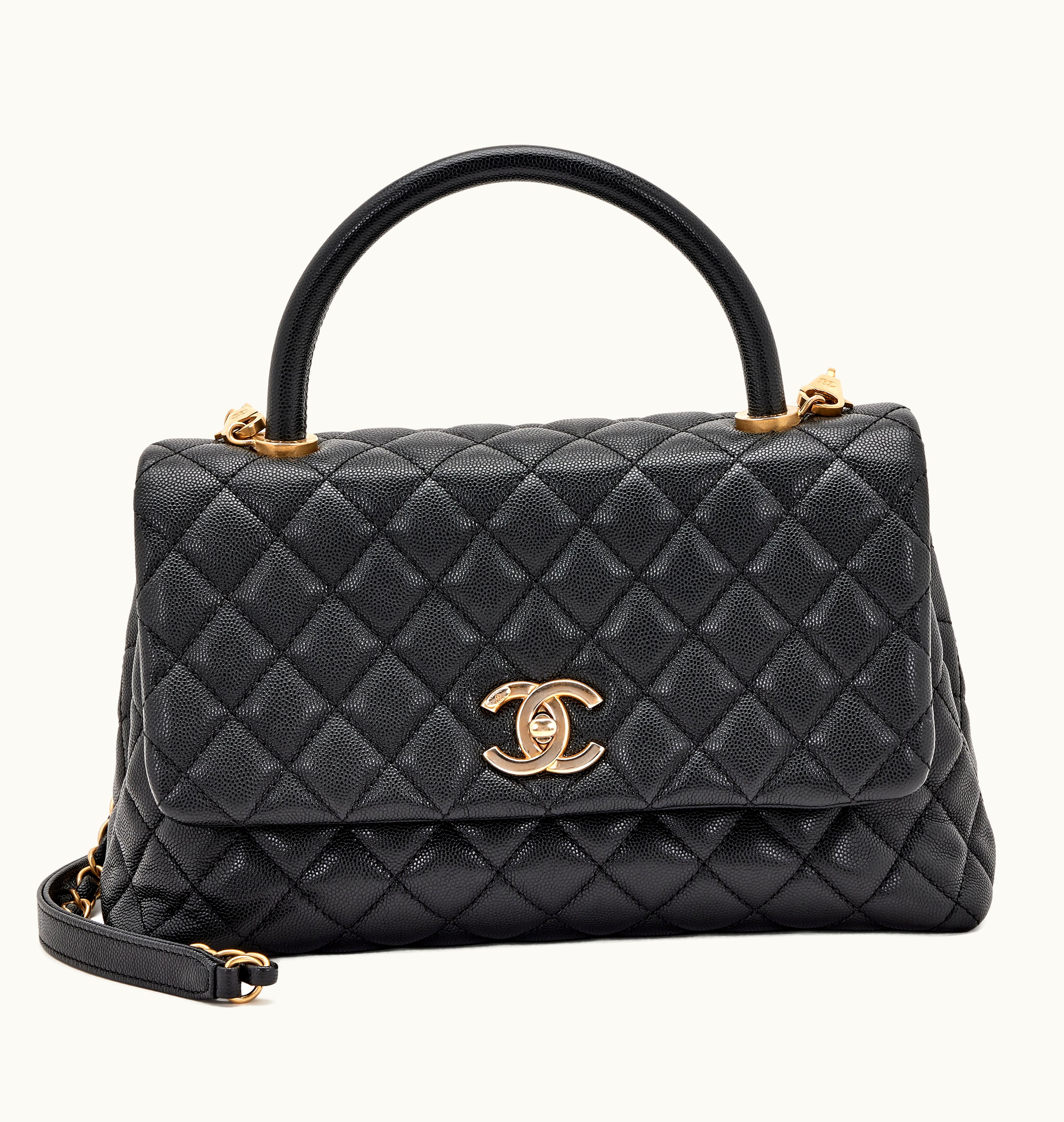Chanel 2017 Chanel Medium Coco Top Handle with Gold Hardware, crafted in Black Quilted Caviar