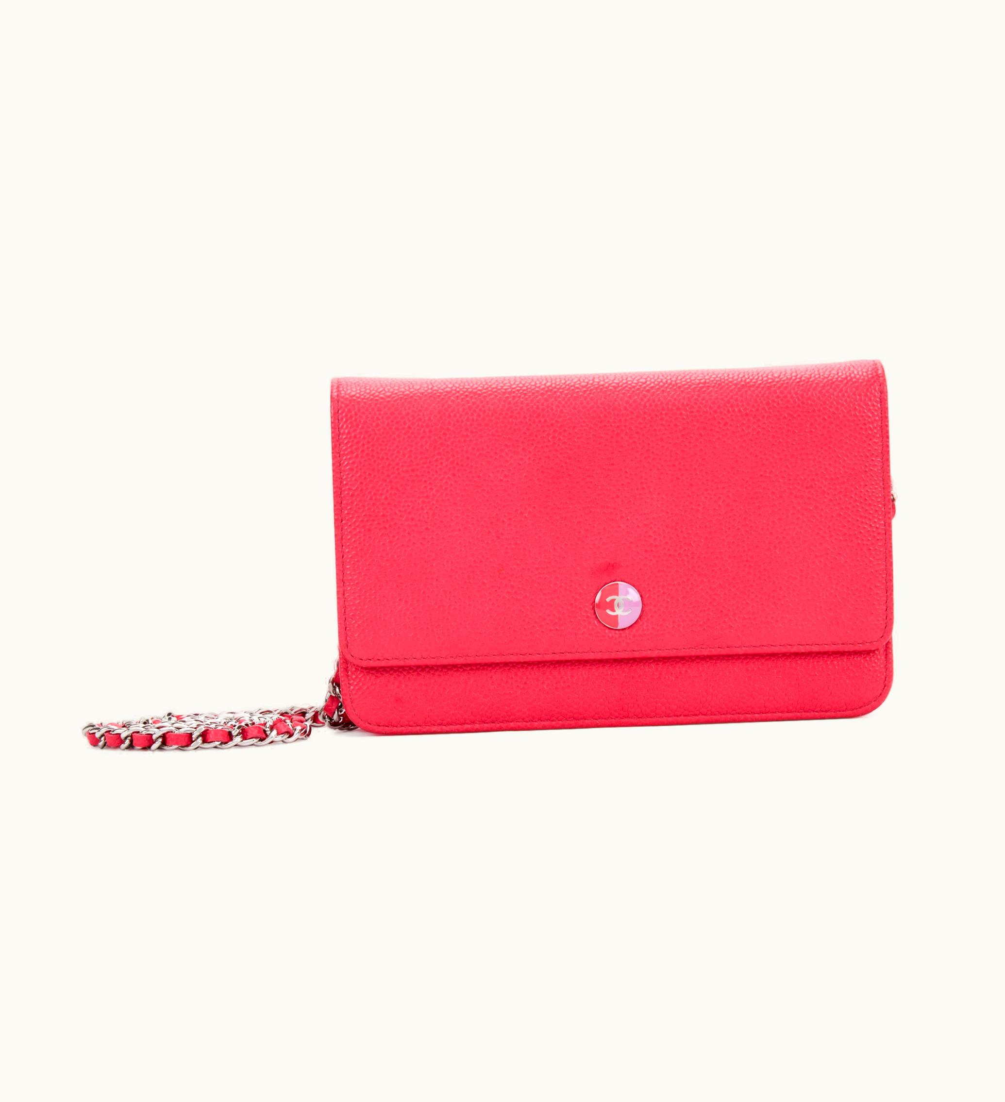 Chanel Pale Pink Chanel Caviar Wallet on Chain with Delicate Pink, Subtle Pink, and Silver Metallic and Enamel Accents, from the years 2012 to 2013