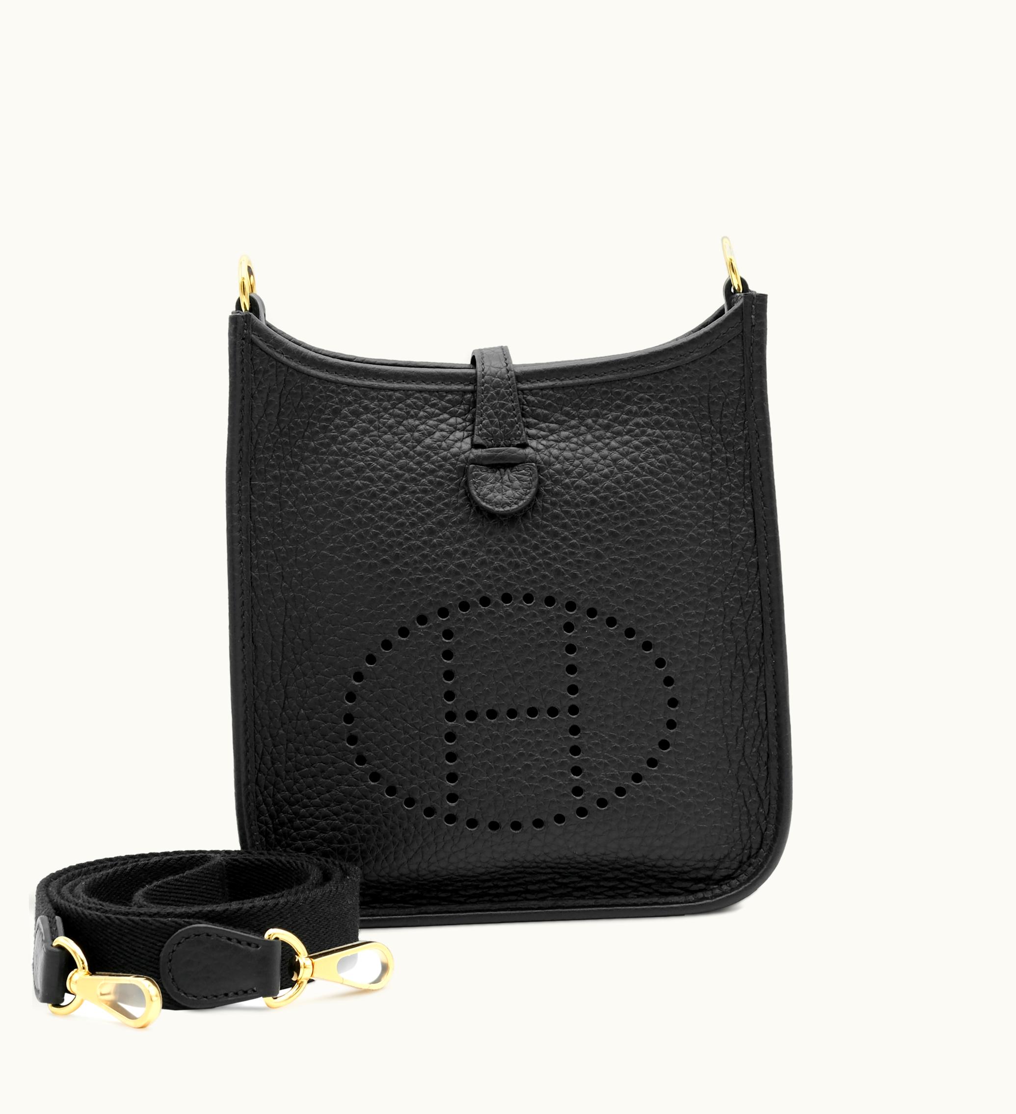 Hermès 2022 Hermès Mini Evelyne II TPM in Black Clemence with Gold Hardware