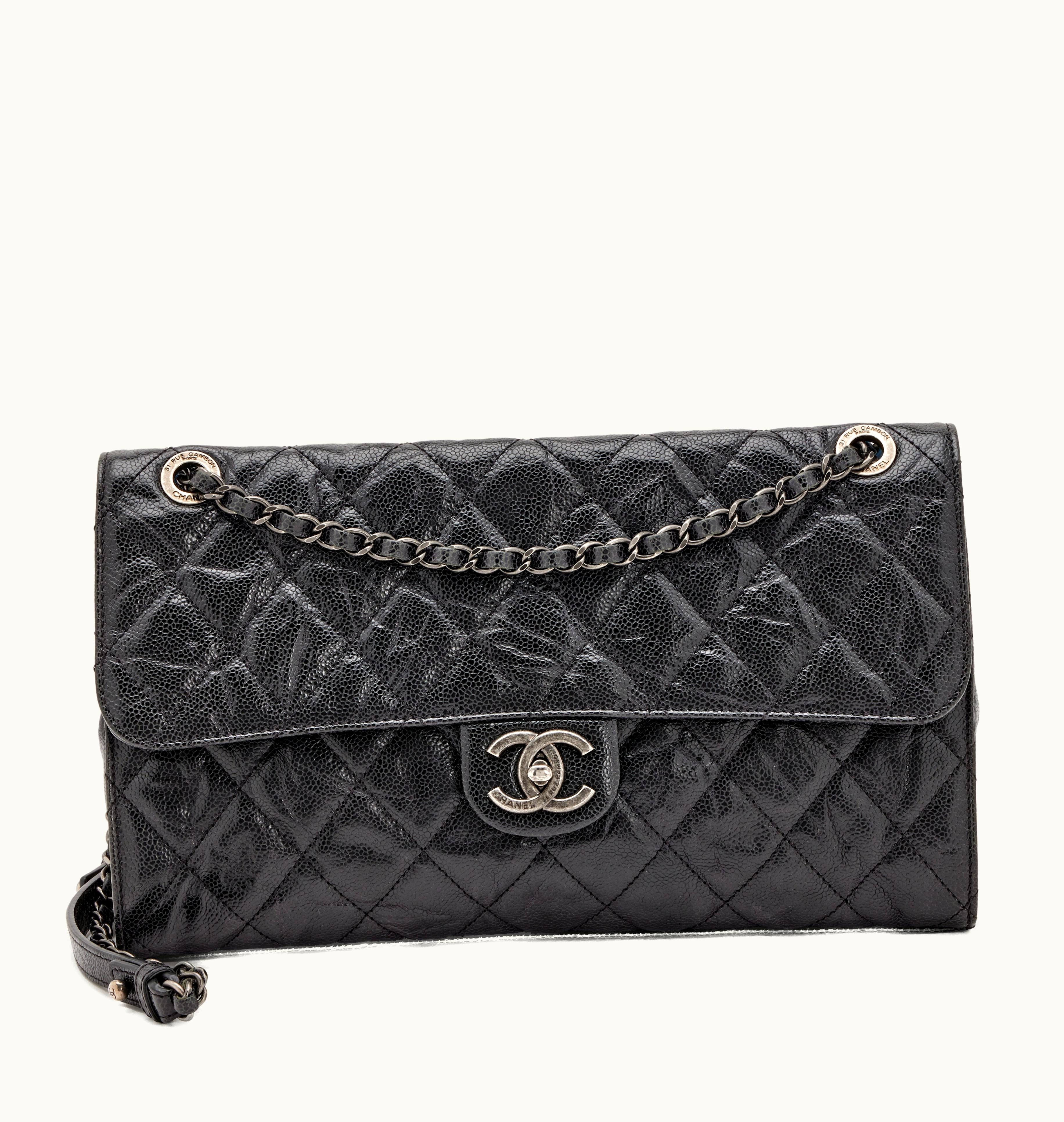 Chanel Jumbo CC Crave Flap in Black Crumpled Grained Calfskin with Ruthenium Hardware, introduced in 2014