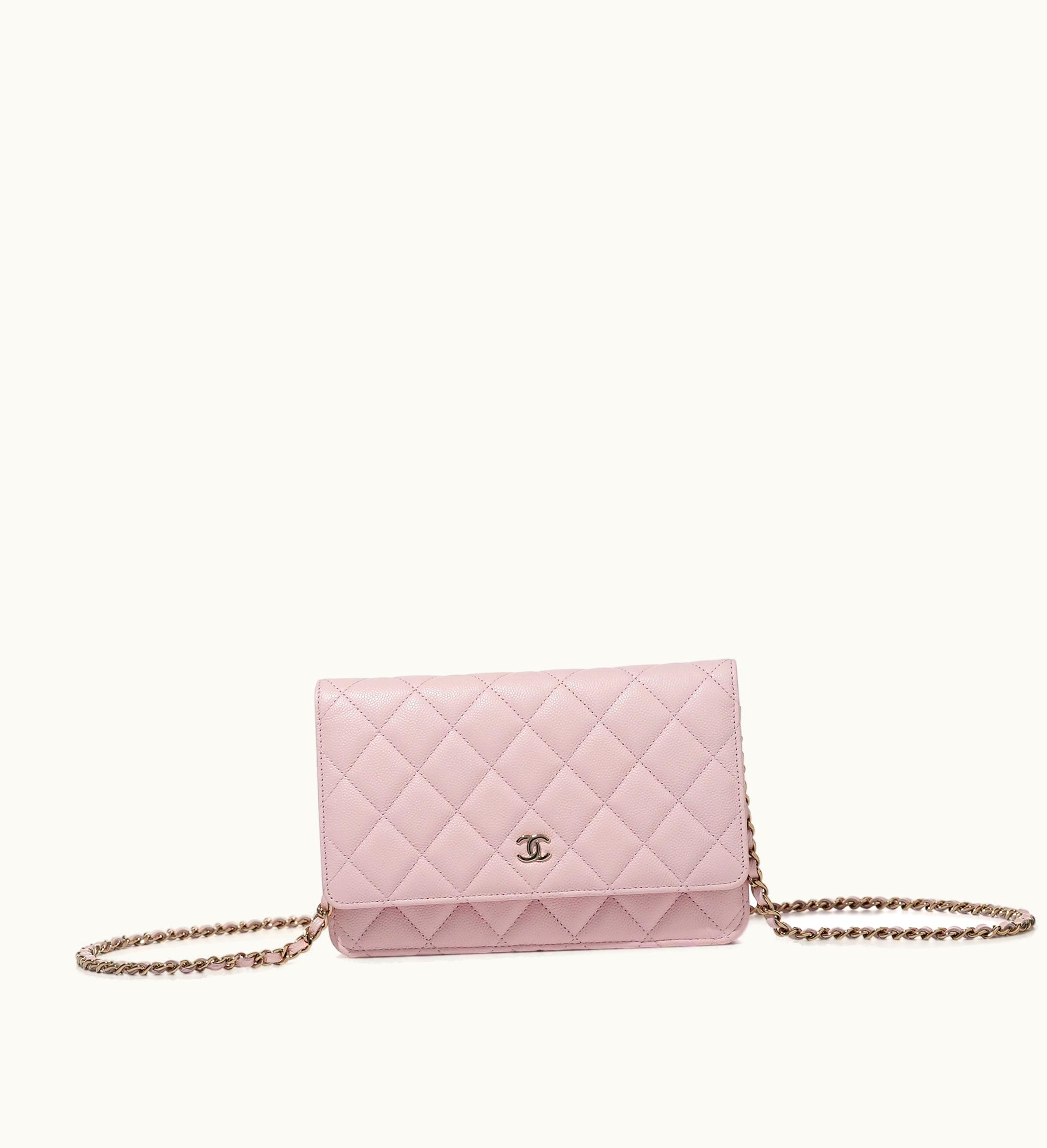 Chanel 2022 Chanel Quilted Caviar Wallet on Chain Pale Gold Hardware in Pink
