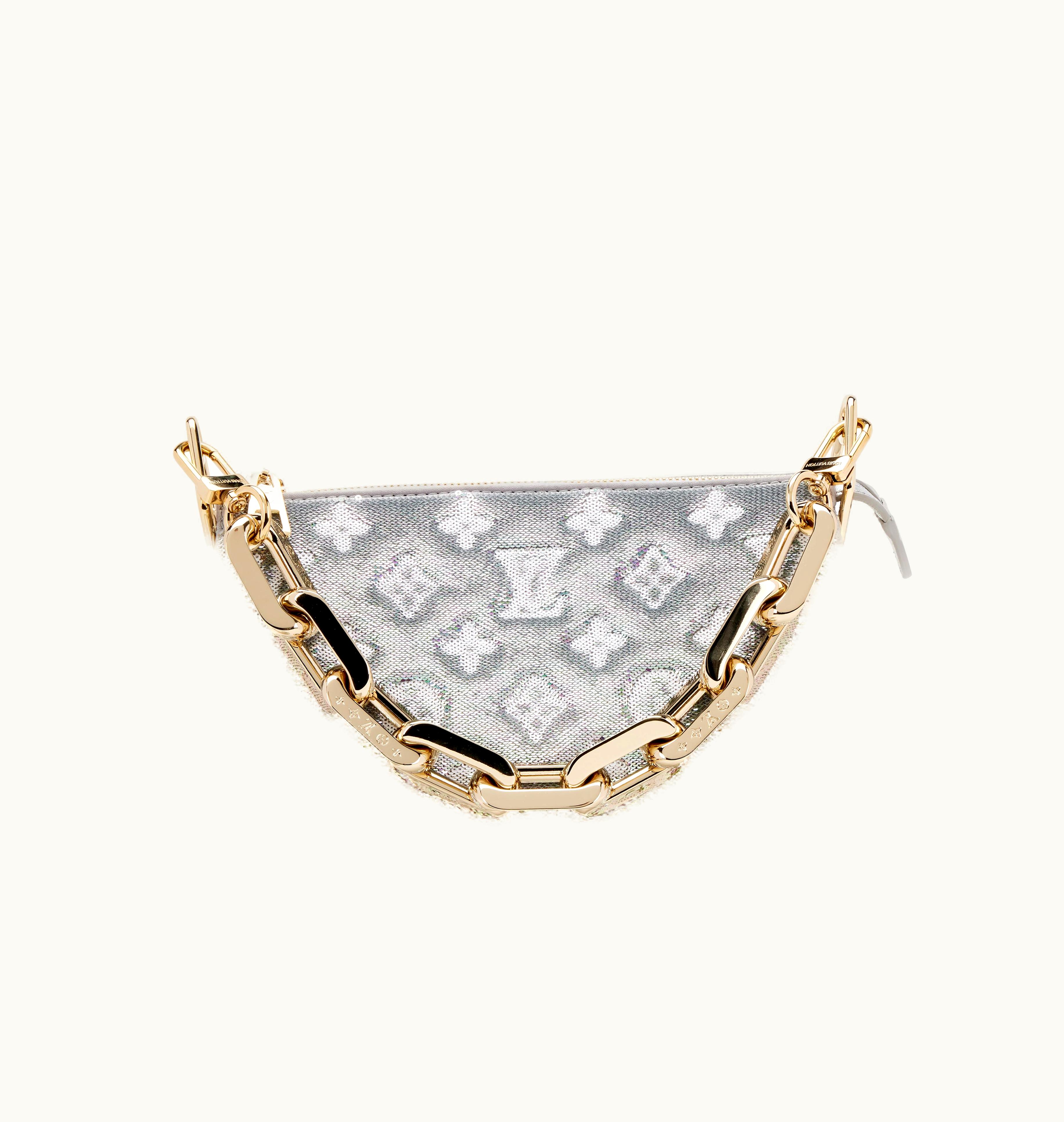 Louis Vuitton Silver Sequin and Monogram Embossed Silver Lambskin Coussin BB Gold Hardware, 2022 by Louis Vuitton