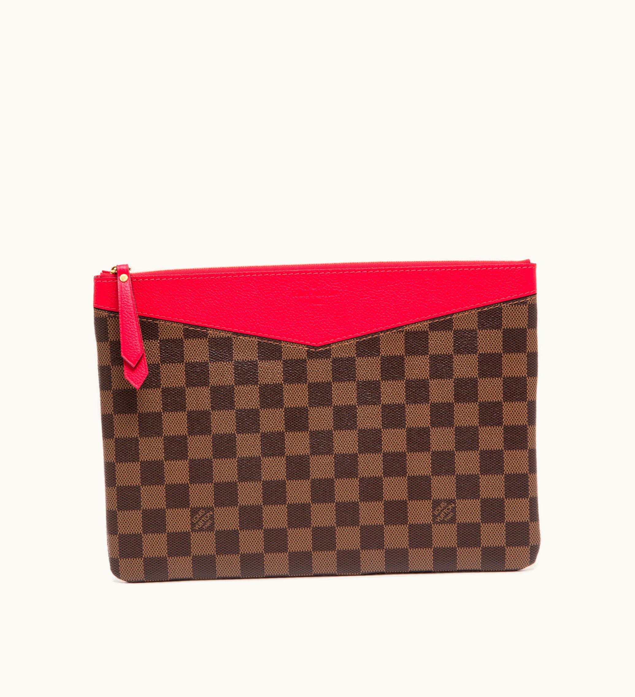 Louis Vuitton Daily Pouch with Gold Hardware, 2019: Louis Vuitton Cowhide in a Striking Scarlet Shade and Damiere Ebene Canvas in Brown