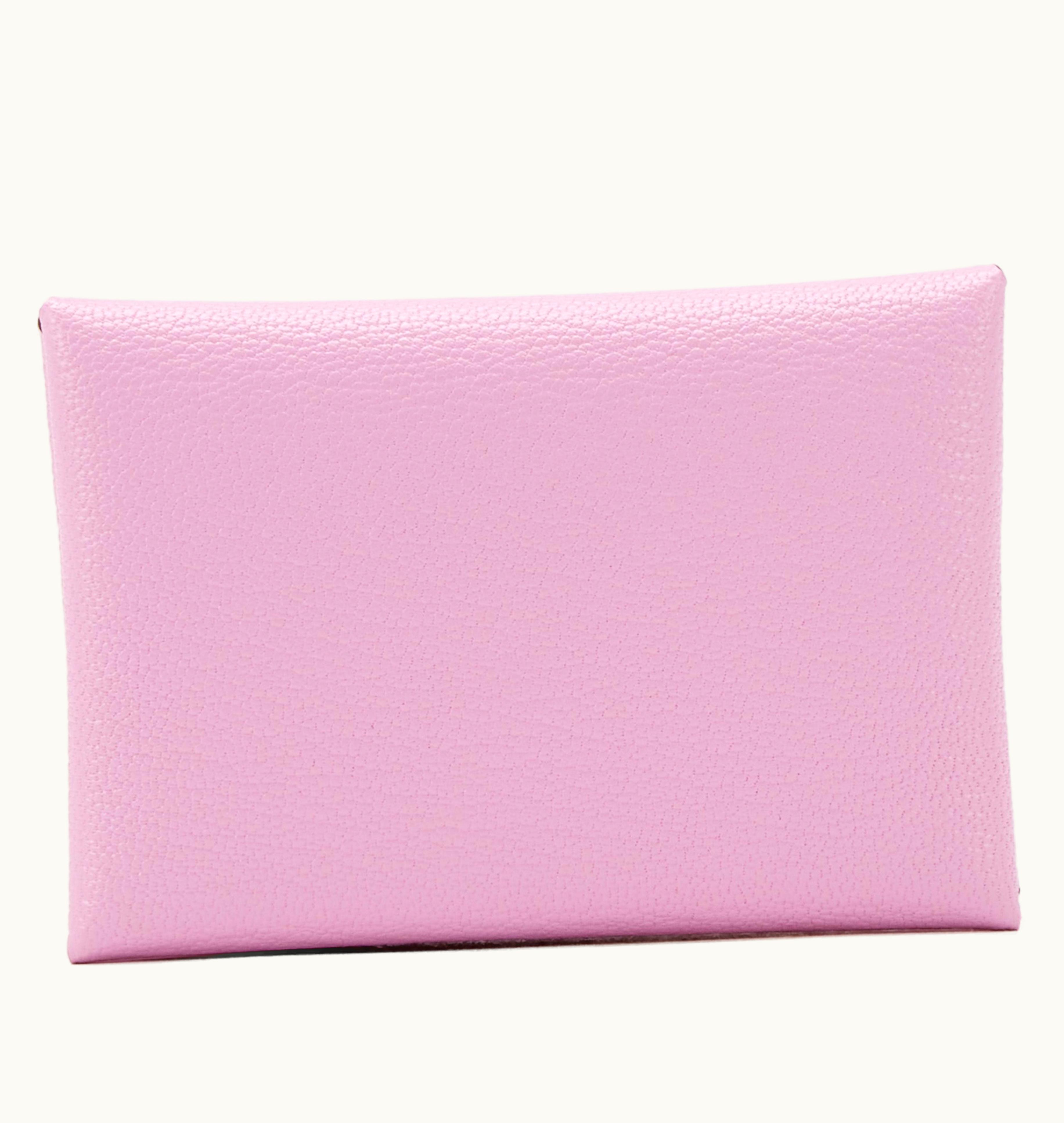 Hermès 2022 Hermès Mauve Sylvester Chevre Mysore Calvi Duo Card Holder, Palladium Hardware