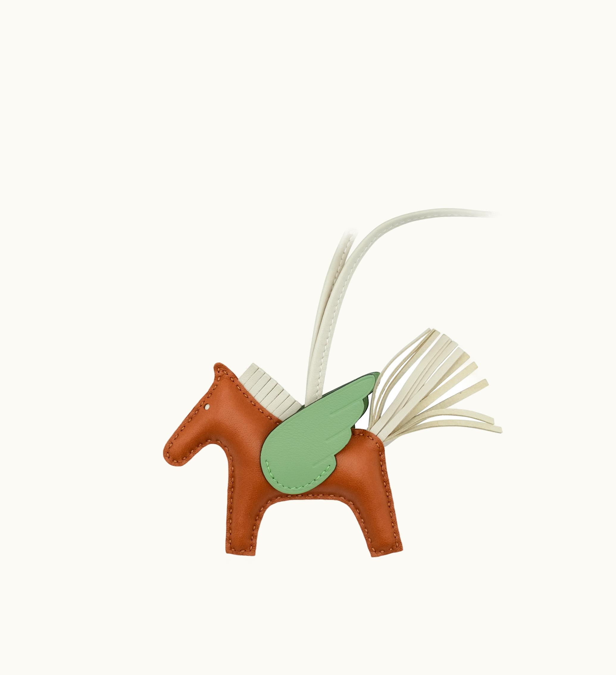Hermès 2023's Hermès Gold, Craie, and Vert Criquet Milo Lambskin and Swift GriGri Rodeo Pegase Charm PM