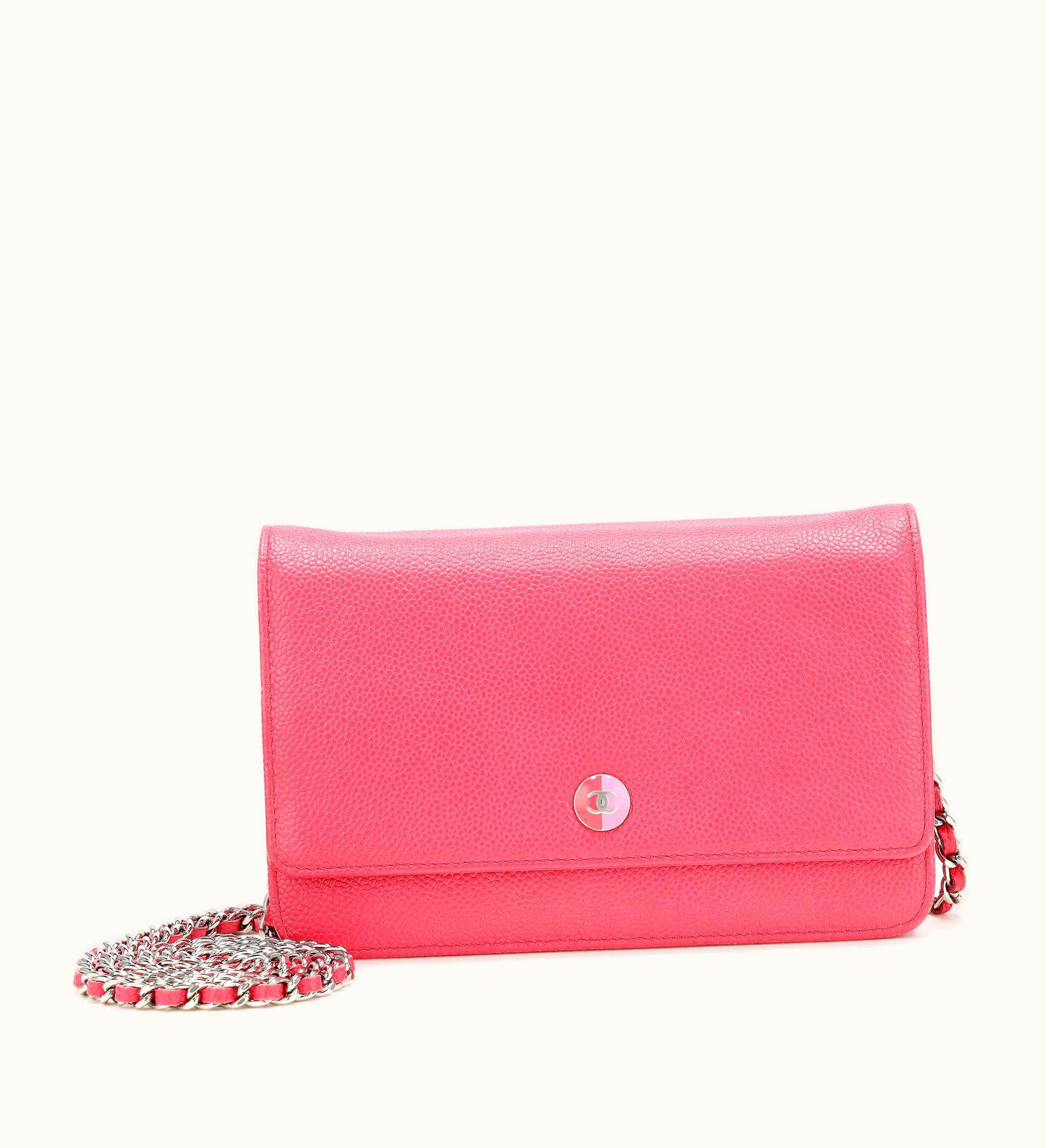 Chanel 2012-2013 Chanel Caviar Pink Button Logo Wallet on Chain