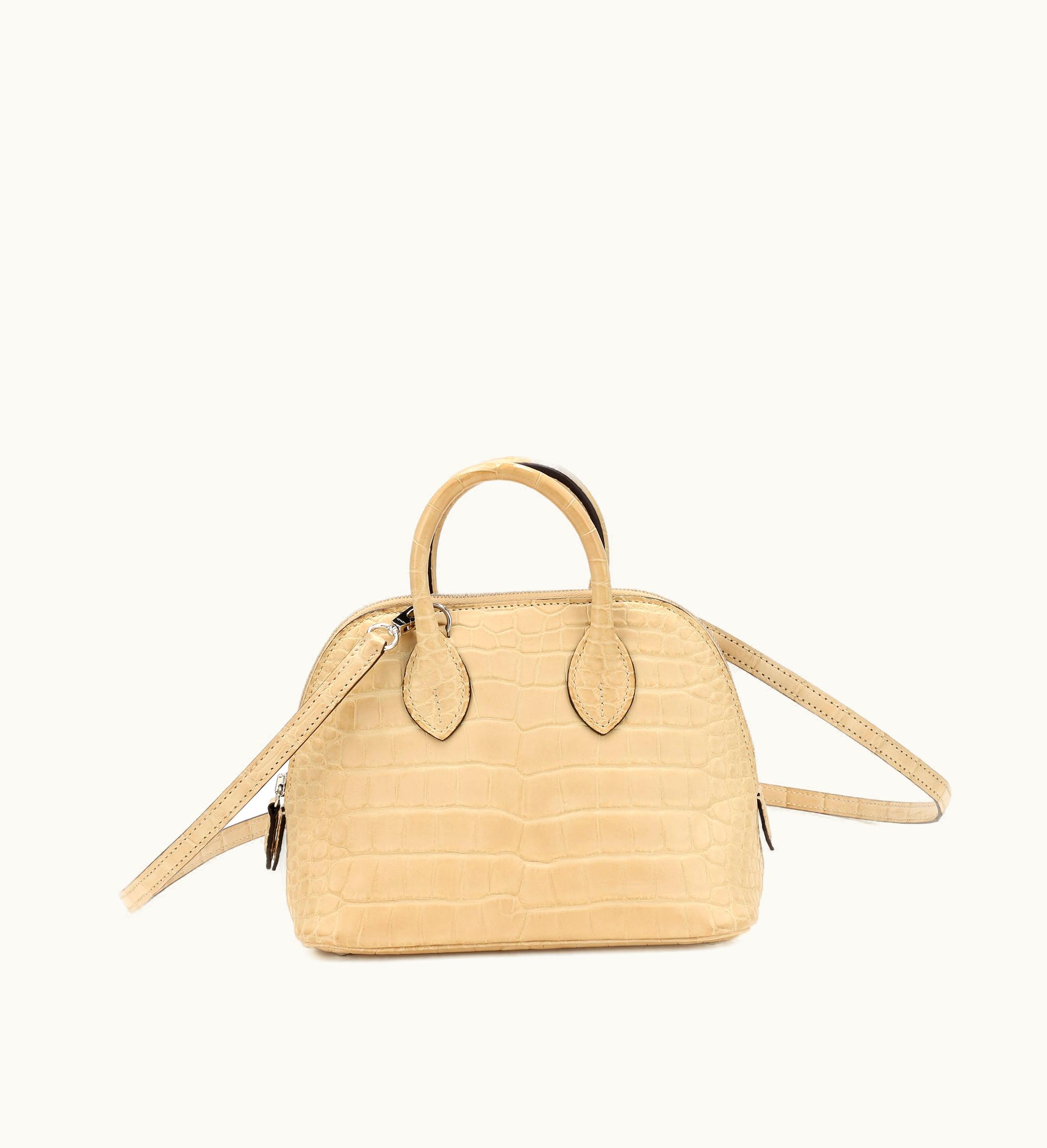 Hermès Mini 1923 Bolide in Matte Alligator with Palladium Hardware, 2018, is covered in Poussiere color