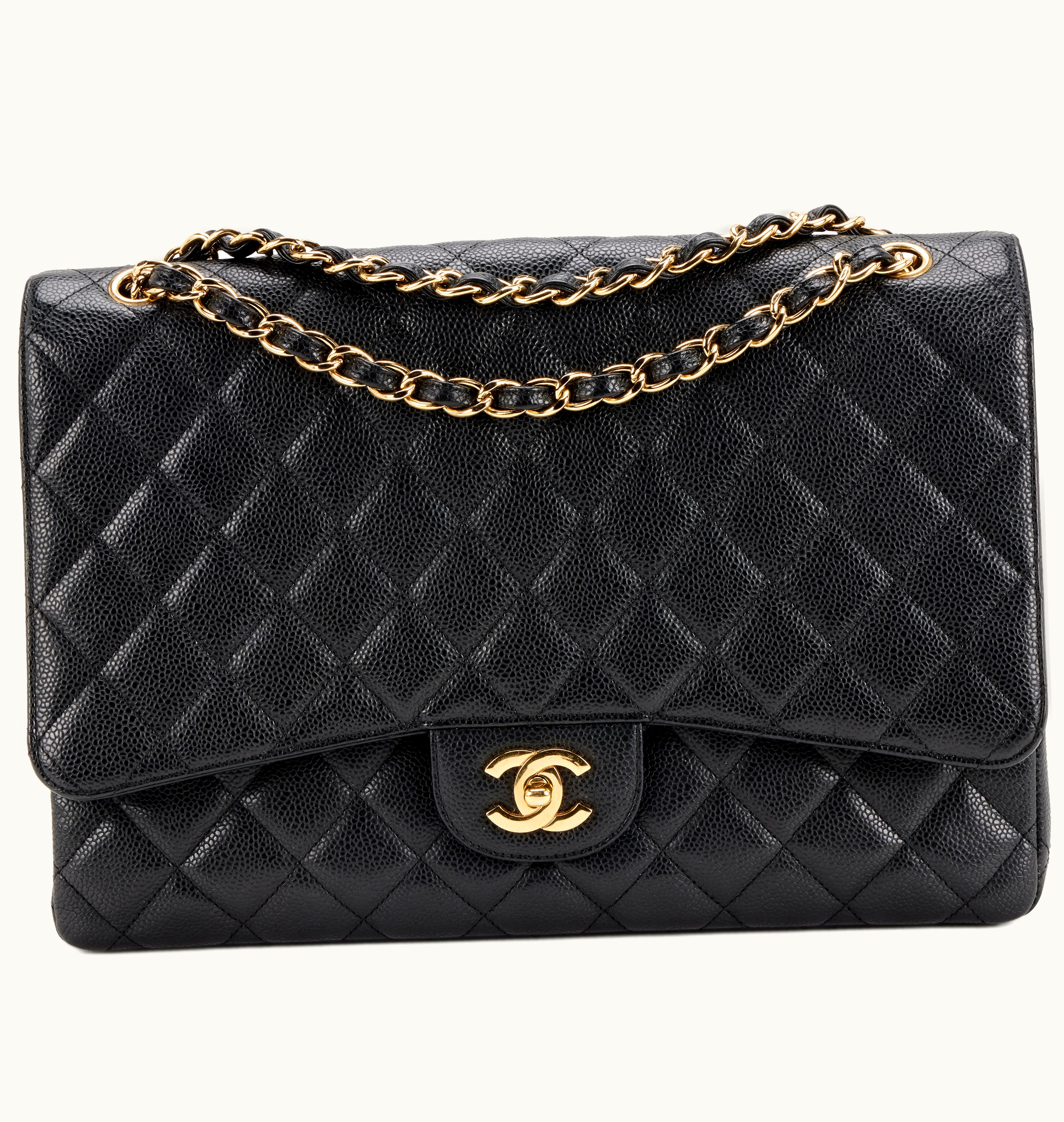 Chanel Black Caviar Quilted Large Classic Single Flap Bag with Gold Hardware, Circa 2009