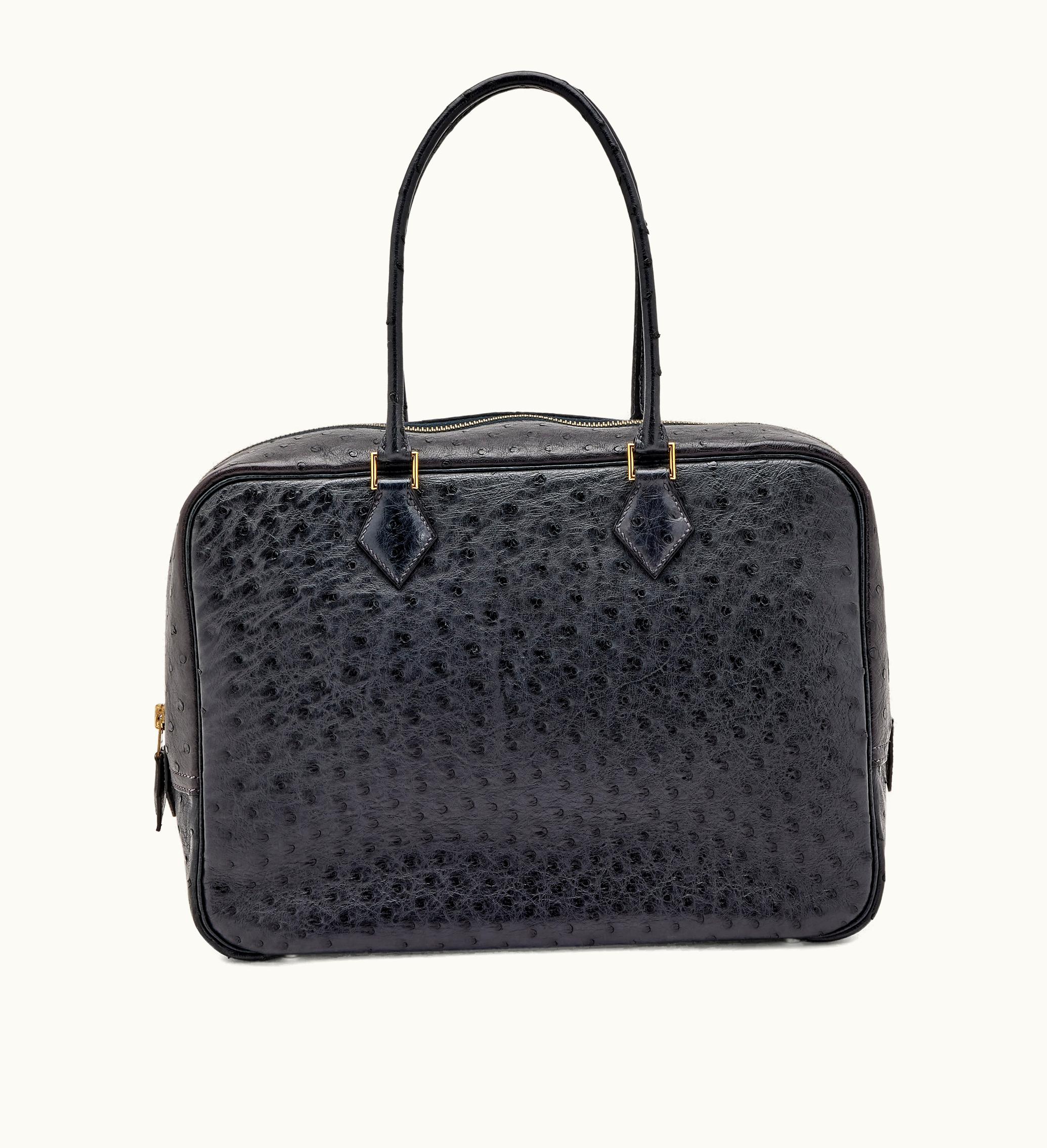 Hermès Indigo Blue Ostrich Feather 32 Gold Hardware, 1999