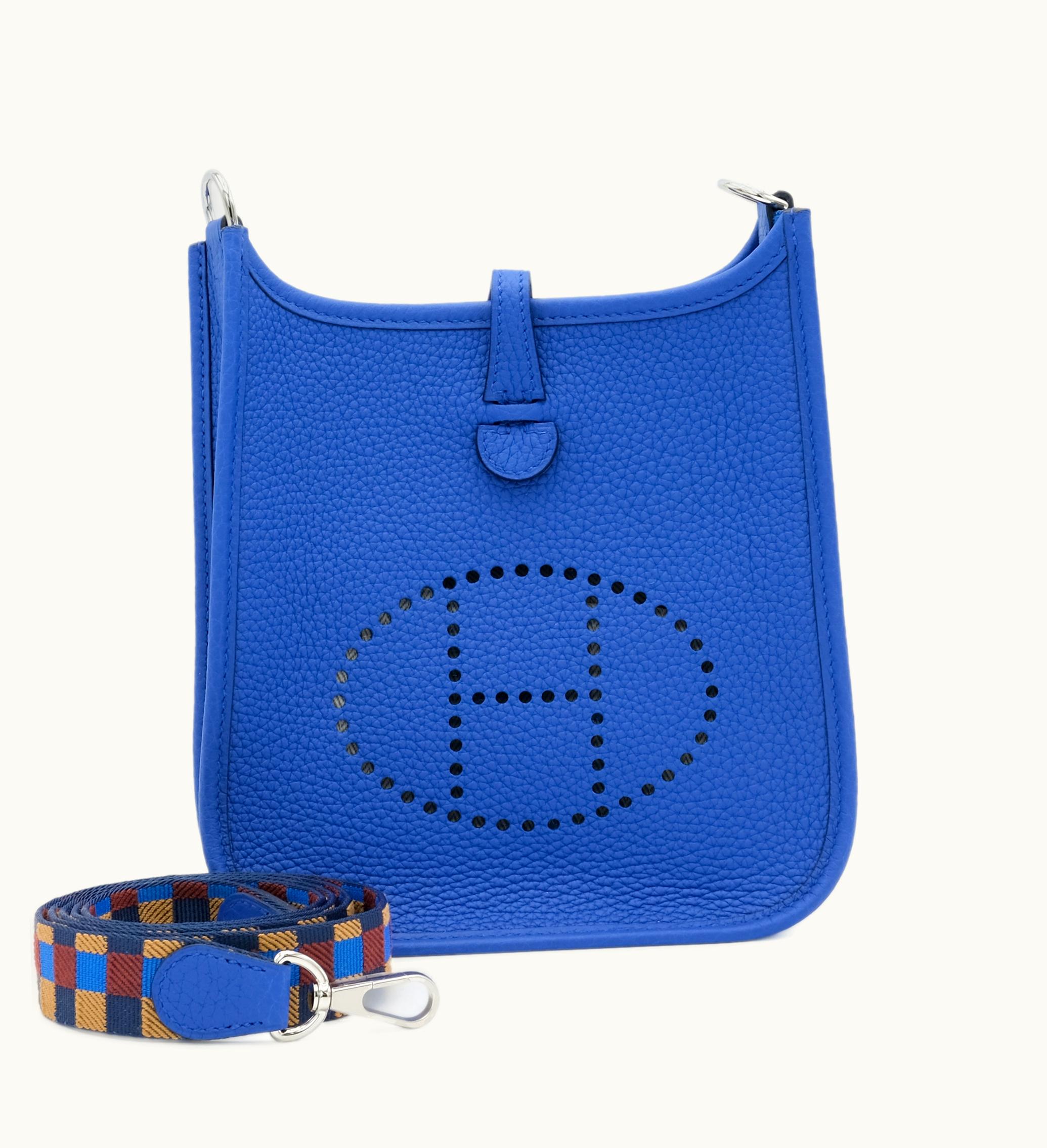 Hermès 2022 Mini Evelyne II TPM in Hermès Bleu Royal Clemence, featuring Palladium Hardware