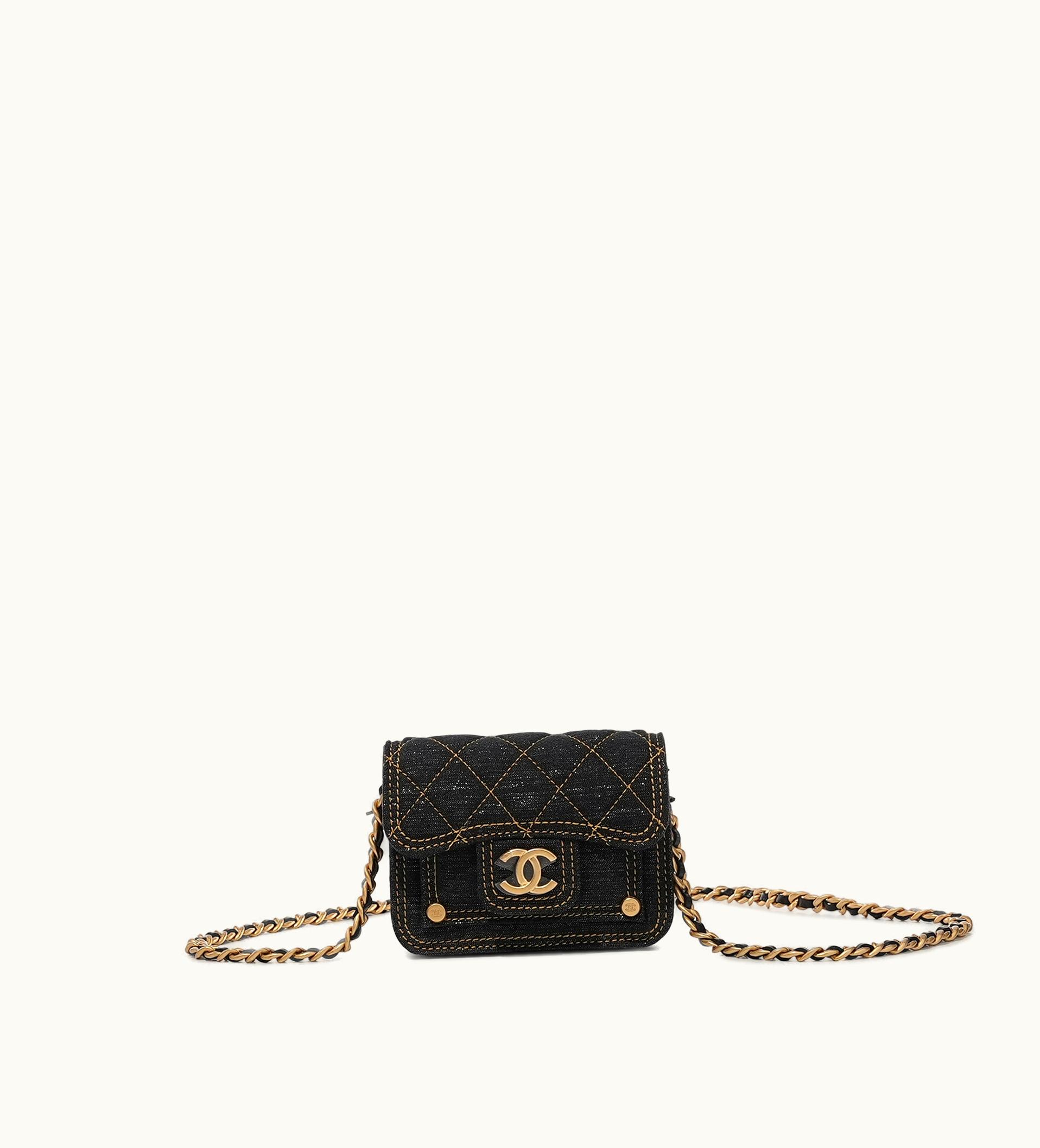 Chanel Denim Clutch in Deep Blue with Quilted Pattern and Gold Chain Hardware