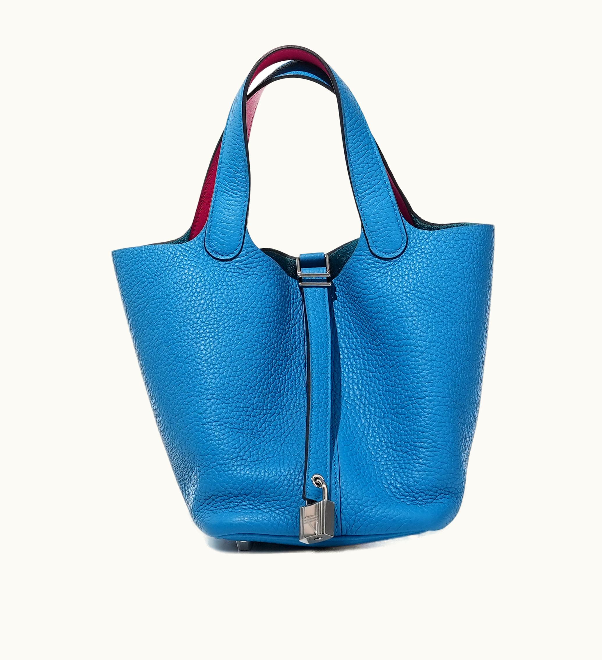 Hermès Picotin Lock 18 in Rouge de Coeur Clemence and Hermès Bleu du Nord, adorned with Palladium Hardware for the year 2021