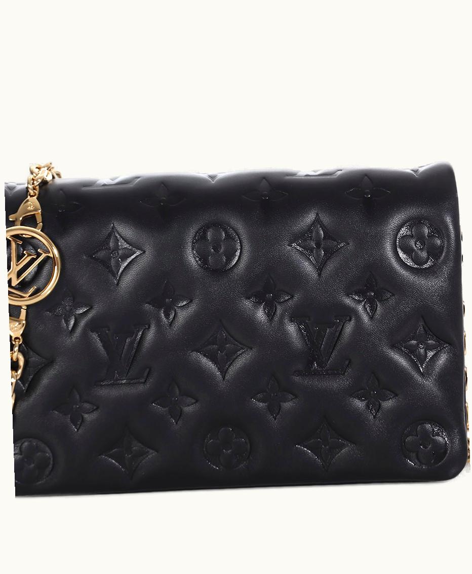 Louis Vuitton Pochette Coussin in Black Monogram Embossed Lambskin with Puffy Texture and Gold Hardware