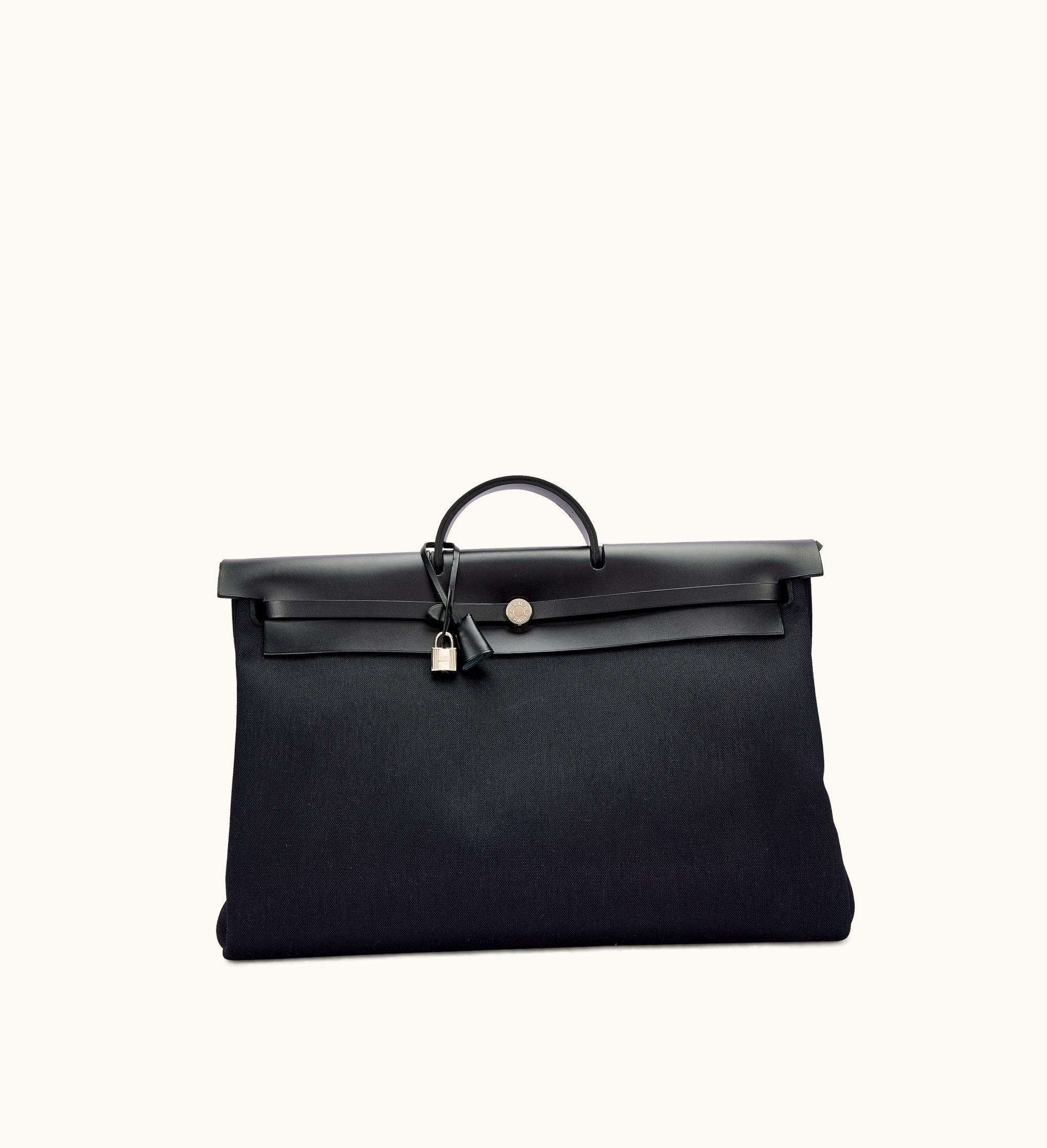 Hermès Herbag Zip Cabine 50 in Black Vache Hunter and Toile with Palladium Hardware, 2021