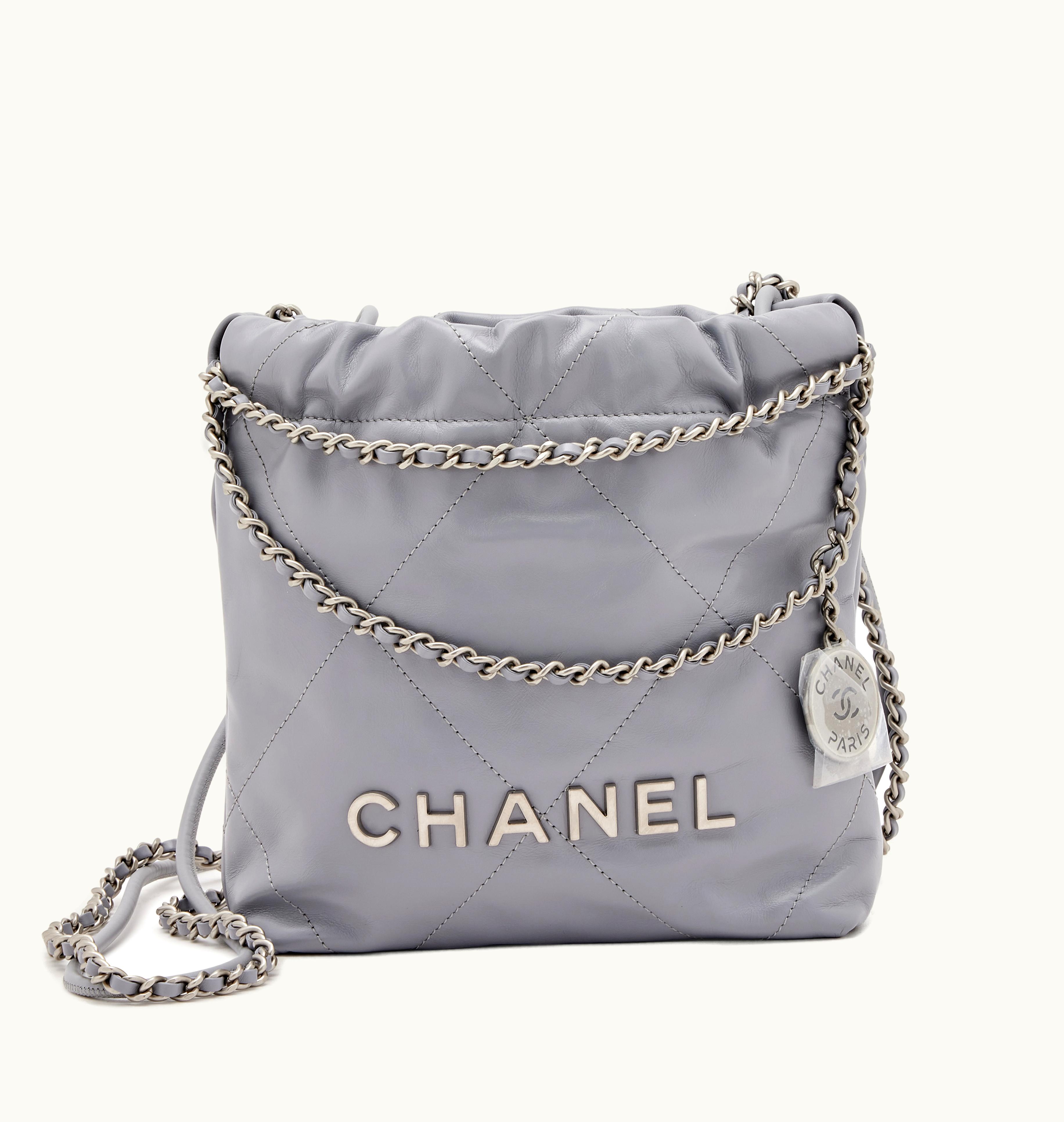 Chanel 2023 Chanel Mini 22 in Silver Hardware with a Grey Quilted Calfskin