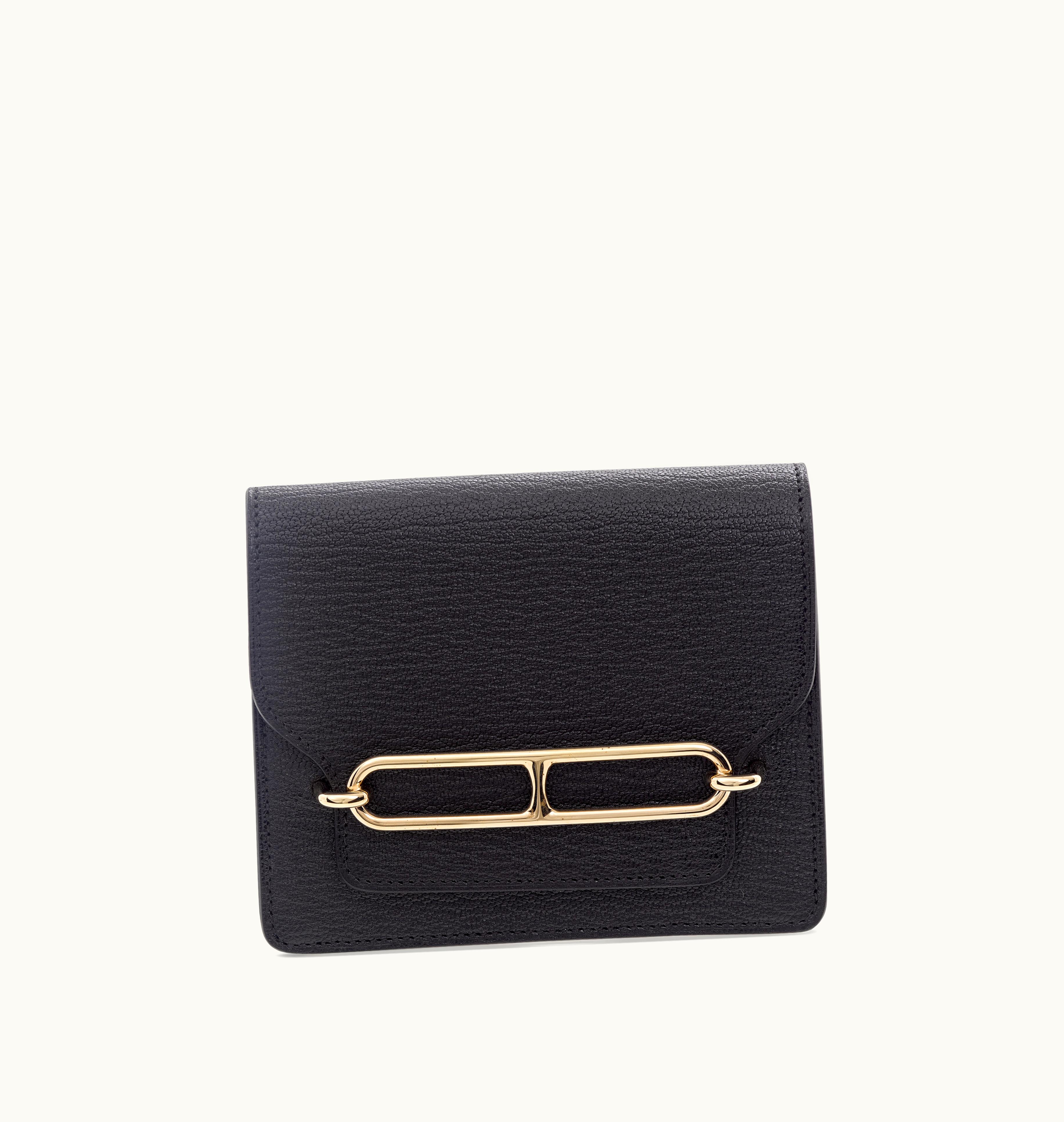 Hermès 2022 Hermès Roulis Slim Wallet in Black Chèvre Mysore with Permabrass Hardware