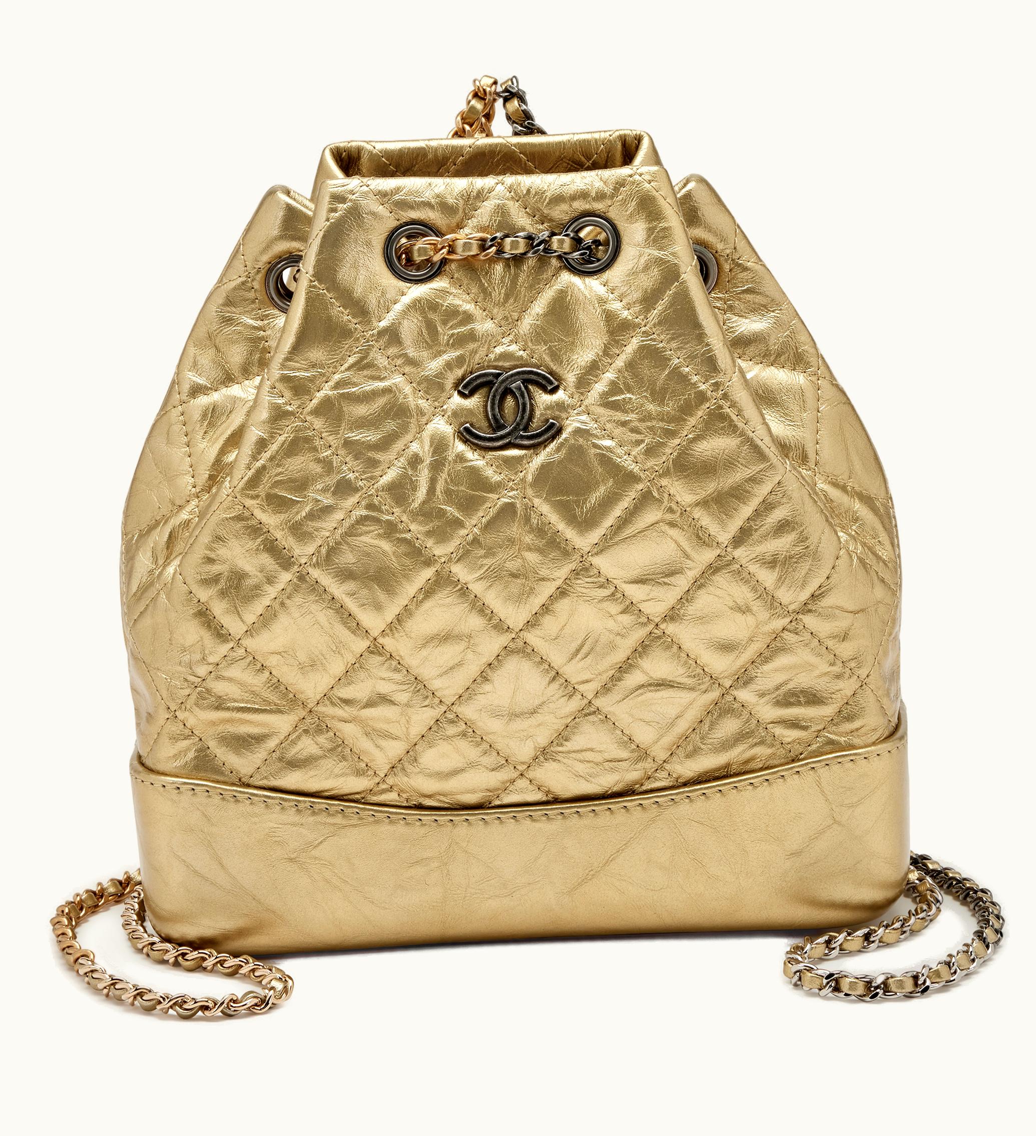 Chanel Small Gabrielle Backpack in Aged Calfskin with Quilted Gold Texture and Gold and Ruthenium Hardware, from 2017-2018
