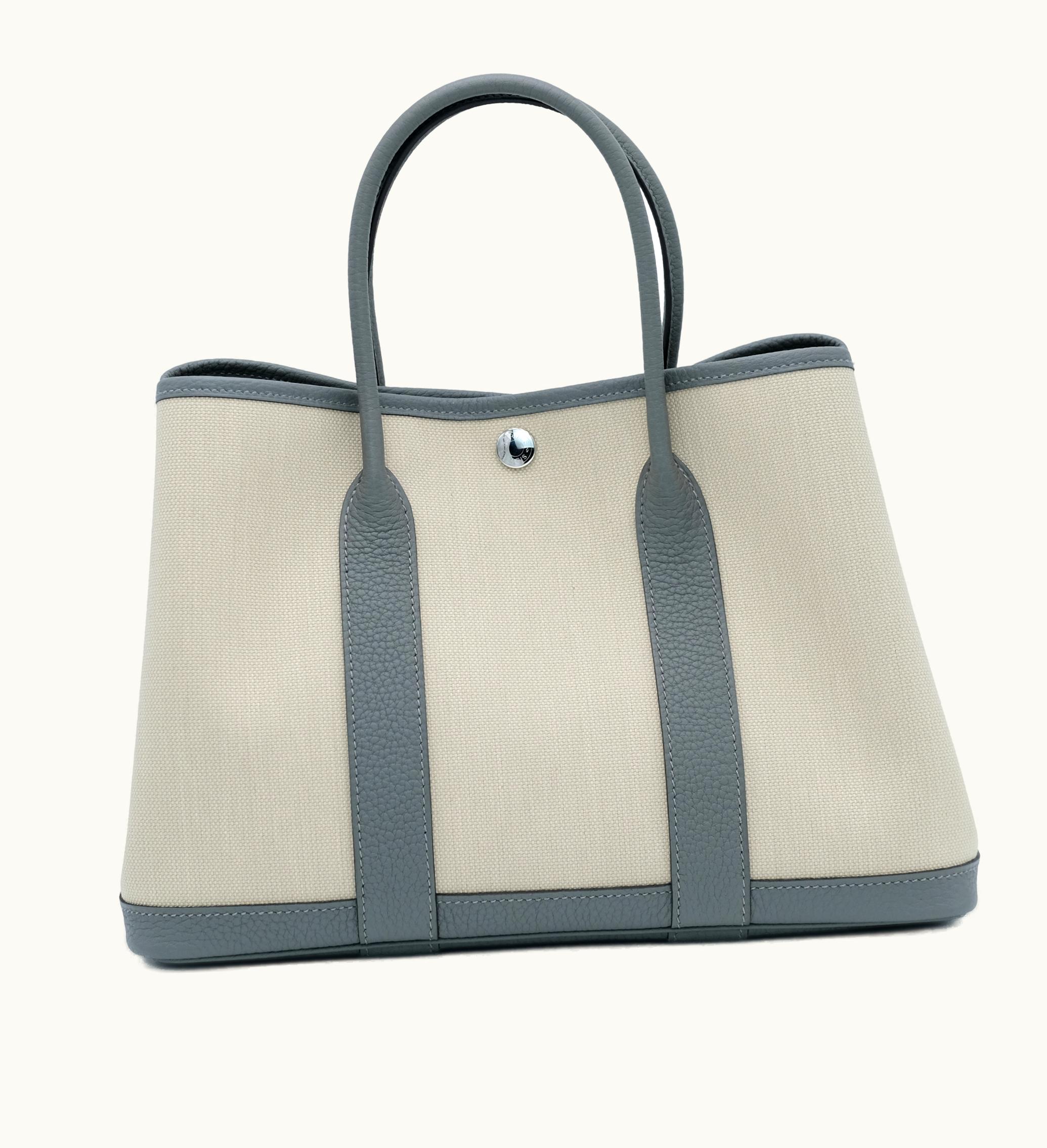 Hermès 2023 Palladium Hardware, Hermès Garden Party 30 TPM in Gris Meyer Negonda and Beton Toile