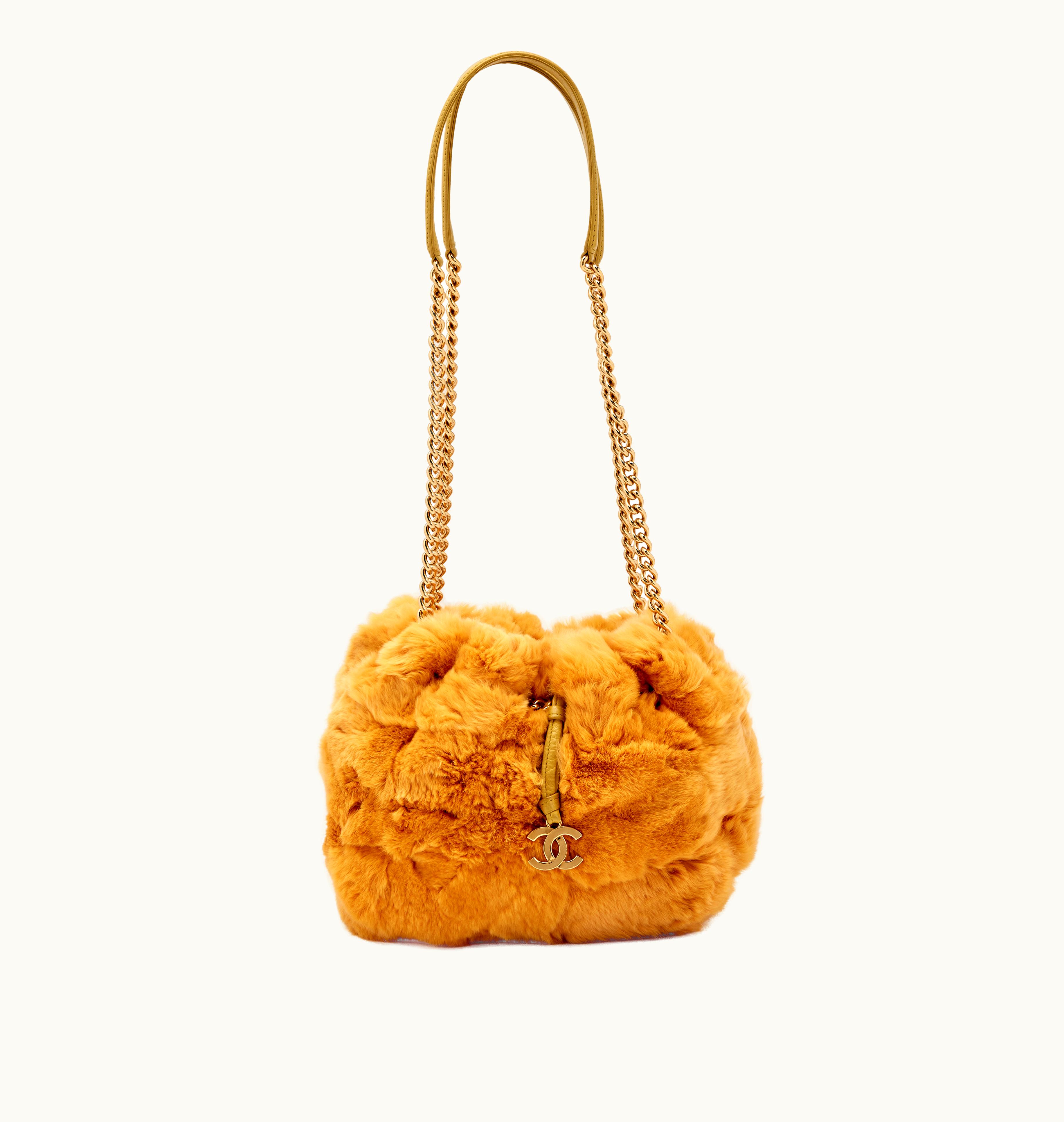 Chanel Harlequin Bucket Bag in Brown Rabbit Fur with Gold Hardware, dating back to the years of 2005-2006