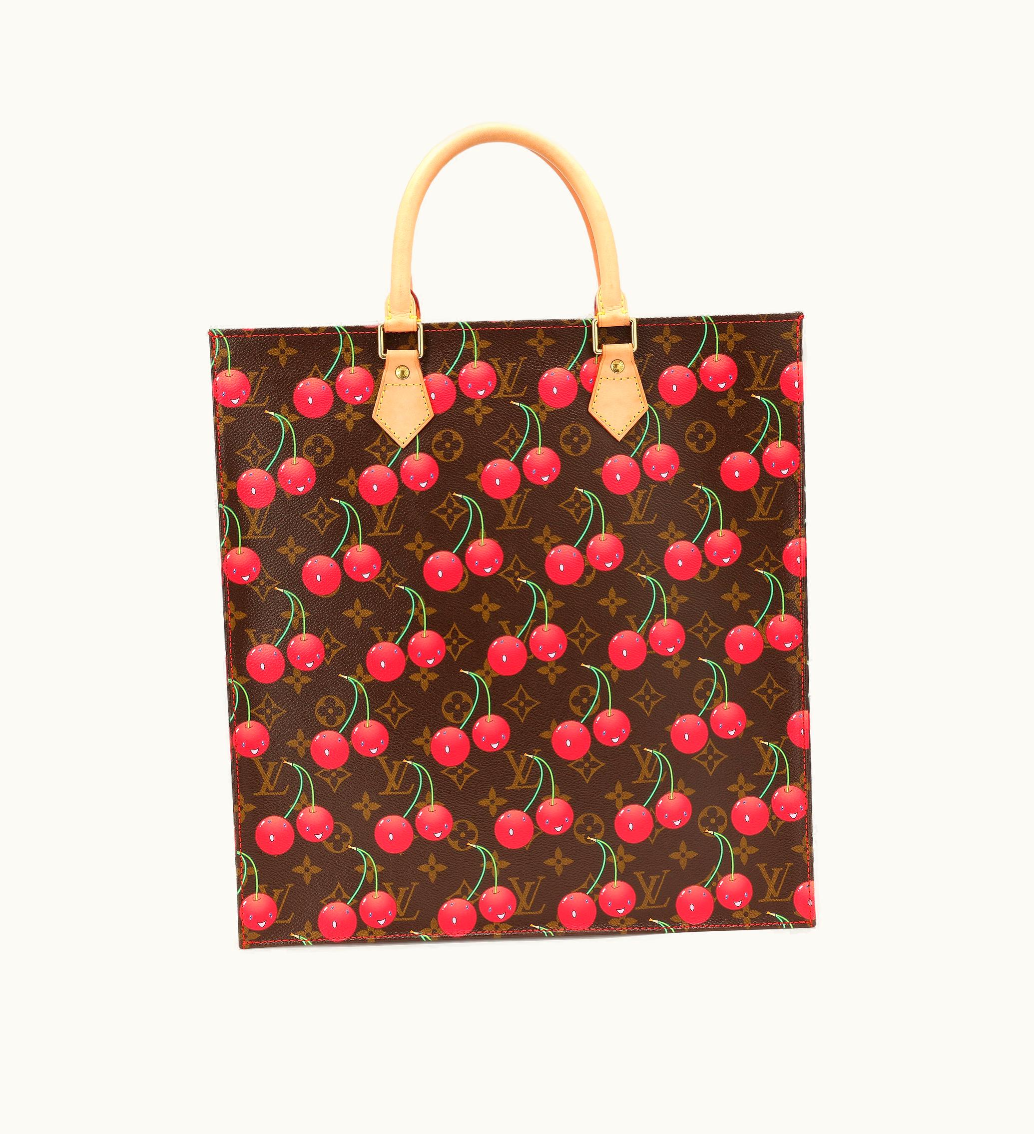 Louis Vuitton Takashi Murakami Ebene Monogram Coated Canvas Cerises Sac Plat Gold Hardware, 2005